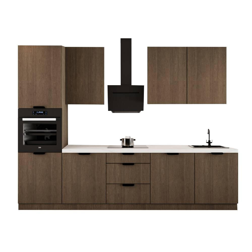 KÜCHENZEILE 300 cm - Sorento KS1-M300 - in Dunkle Eiche - Eichefarben/Dunkelbraun, Holz (300/247/58cm)