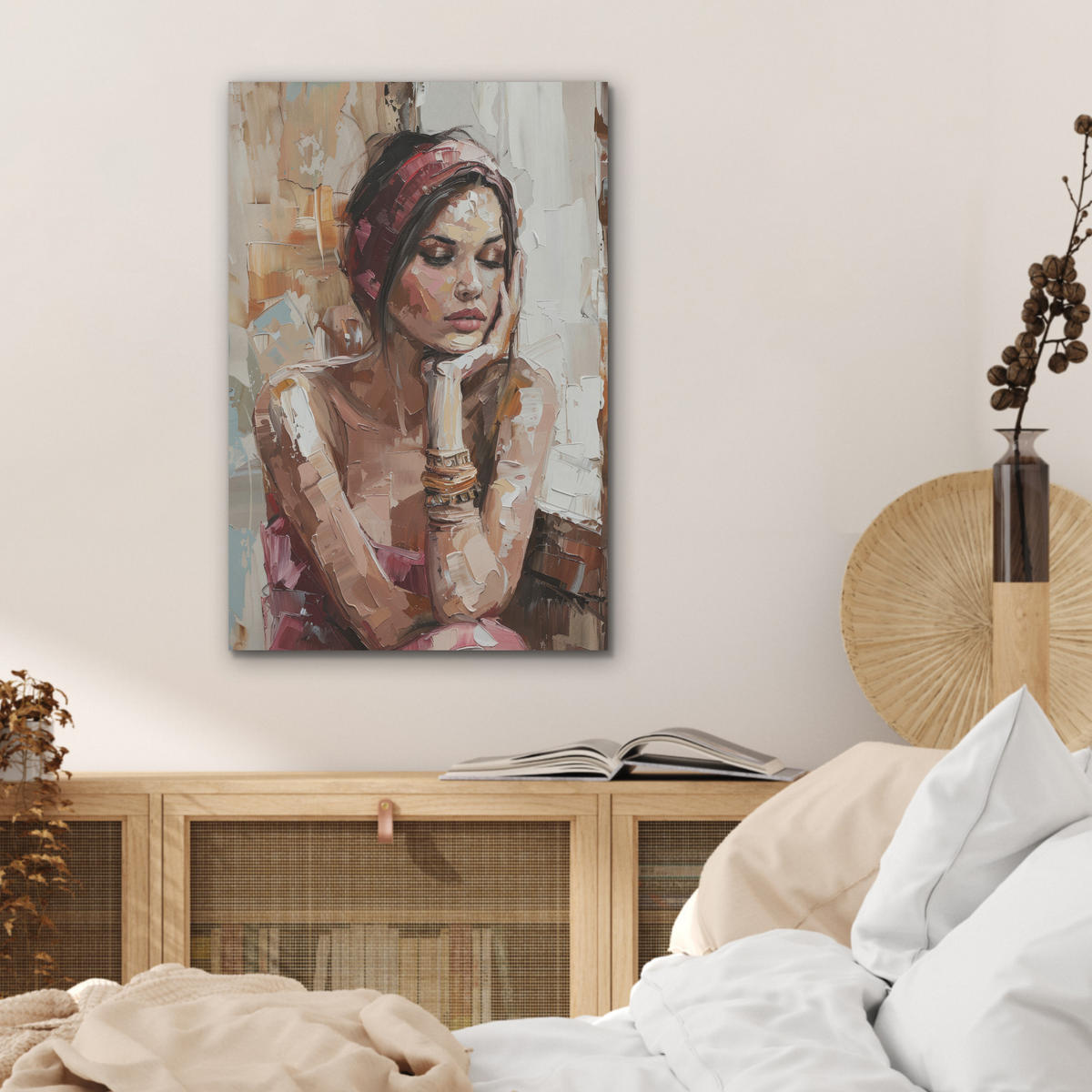 AKUSTIKBILD Frau - Lackierung - Porträt - Modern Kunstdruck Schlafzimmer 50x70 cm - Altrosa, Kunststoff (50/70/0.9cm) - MuchoWow