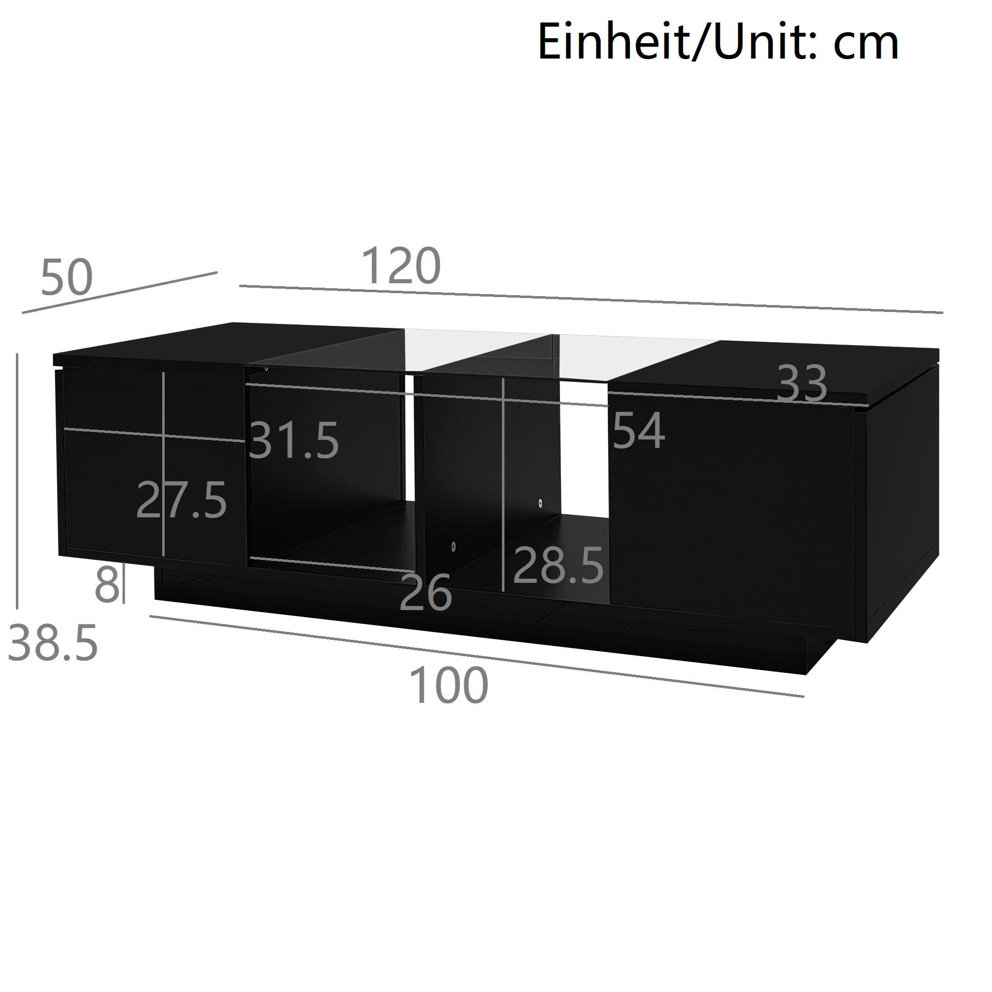 Evryae Couchtisch Schwarz 50x38.5x120 cm