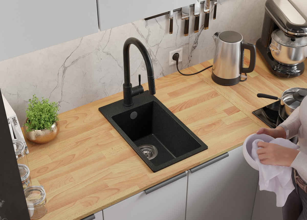 SPÜLBECKEN Riga, 2-er set Anthrazit 28/50 cm 1 Becken + Ablauf-Set ab 30er Unterschrank - Chromfarben/Anthrazit, Kunststoff (28/20/50cm) - Primagran