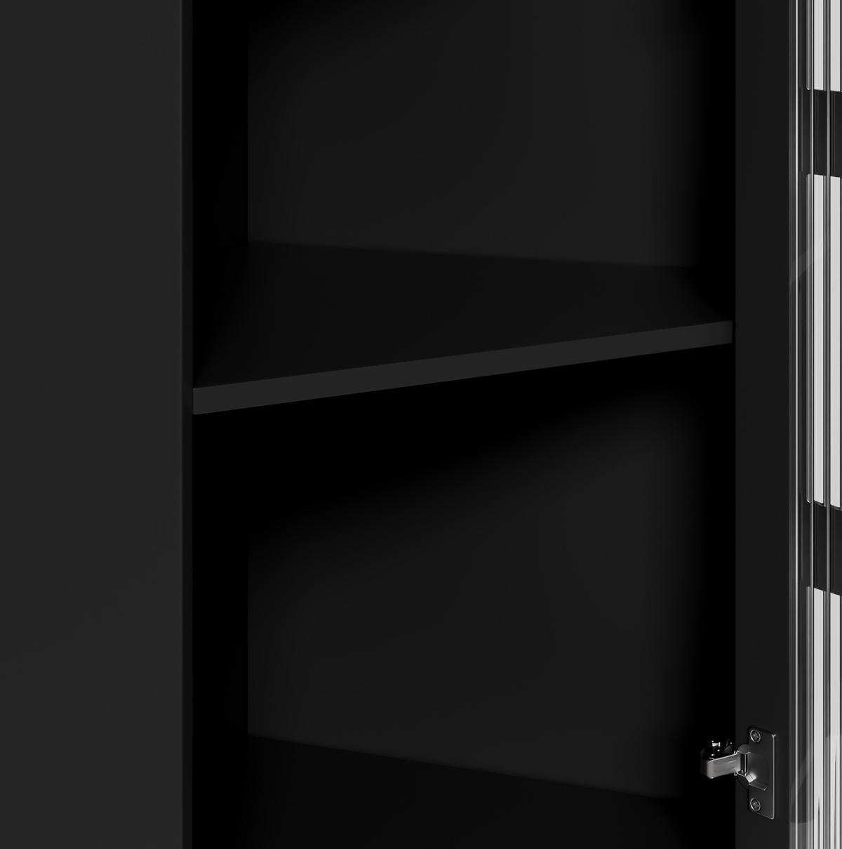 LED-ECKSCHRANK 63.5x16.5x124 cm Schwarz aus Spritzglas mit App-LED & 2-in-1 Stauraum - Schwarz, Holzwerkstoff (63.5/124/16.5cm) - Modfu