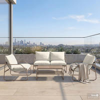 LOUNGEGRUPPE - 4-teilig - Stahl / Webstoff - Taupe, Glas/Textil - home24