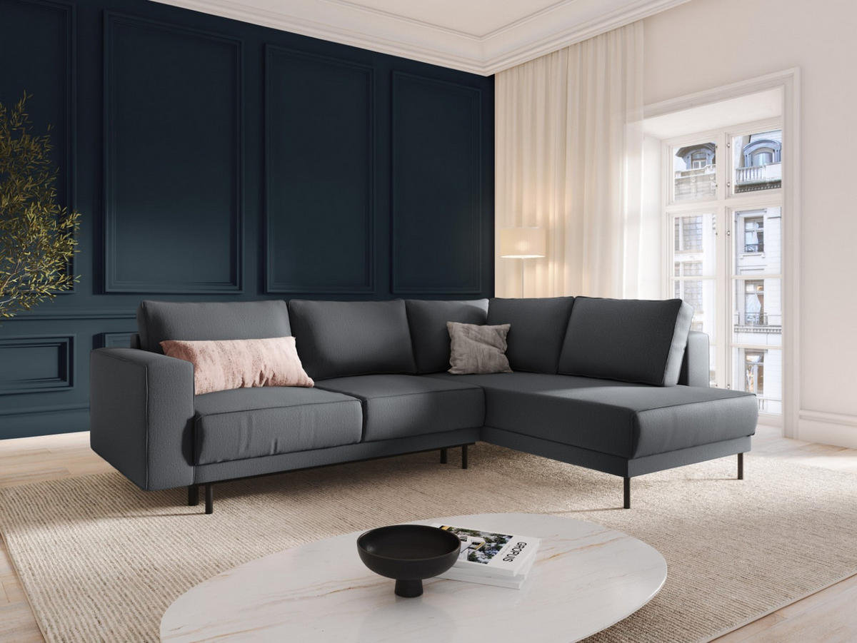 AUSKLAPPBARES-ECKSOFA rechts Caro aus strukturiertem Stoff dunkelgrau 5 Sitzplätze - Dunkelgrau, Textil (187/247cm) - Micadoni