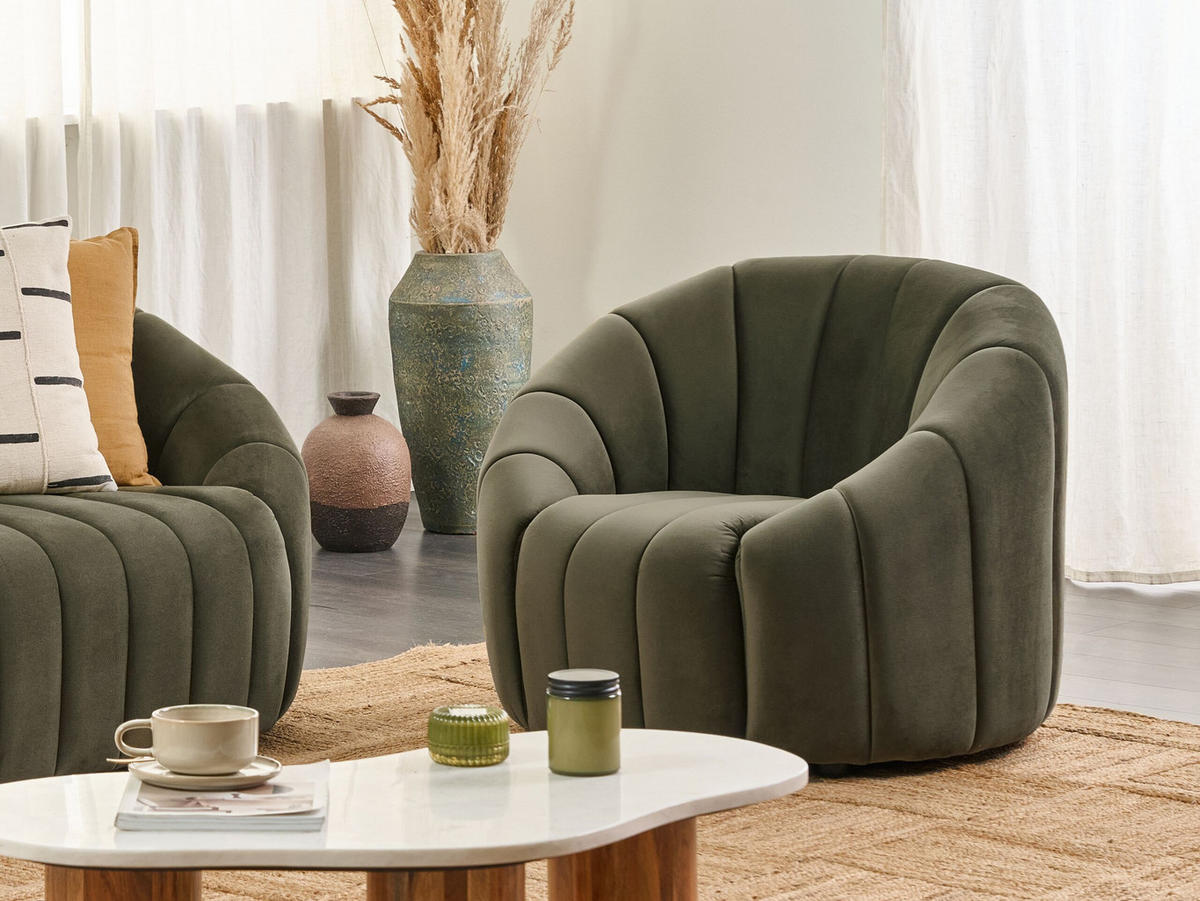 SESSEL Samtstoff dunkelgrün Malung - Grün, Textil (79/67/79cm) - Beliani