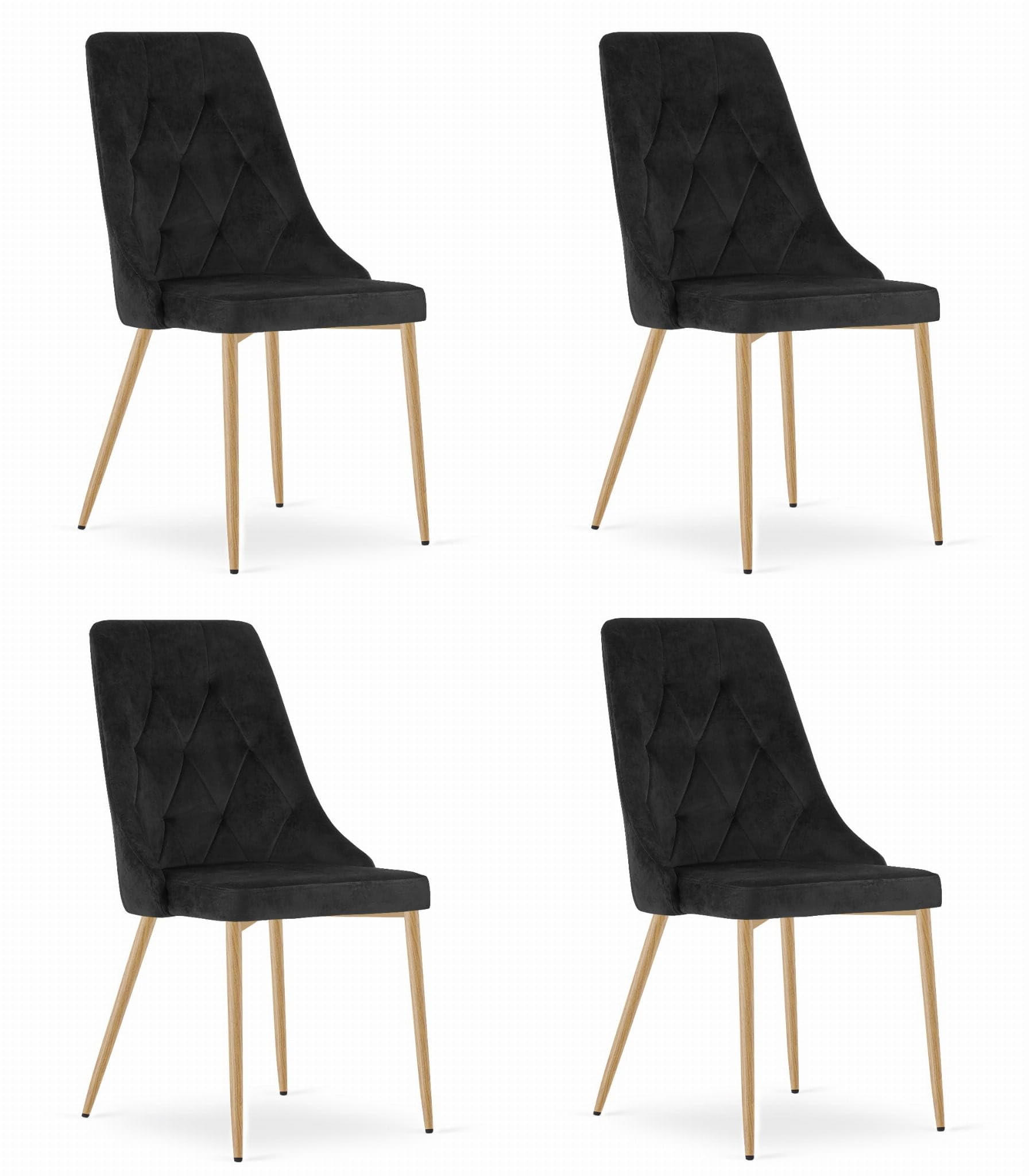 ESSZIMMERSTUHL 4er Set Schwarzer Samt, Diamantpolsterung, Bequeme Sitzfläche - Schwarz, Textil (48/89/43cm) - Best For Home