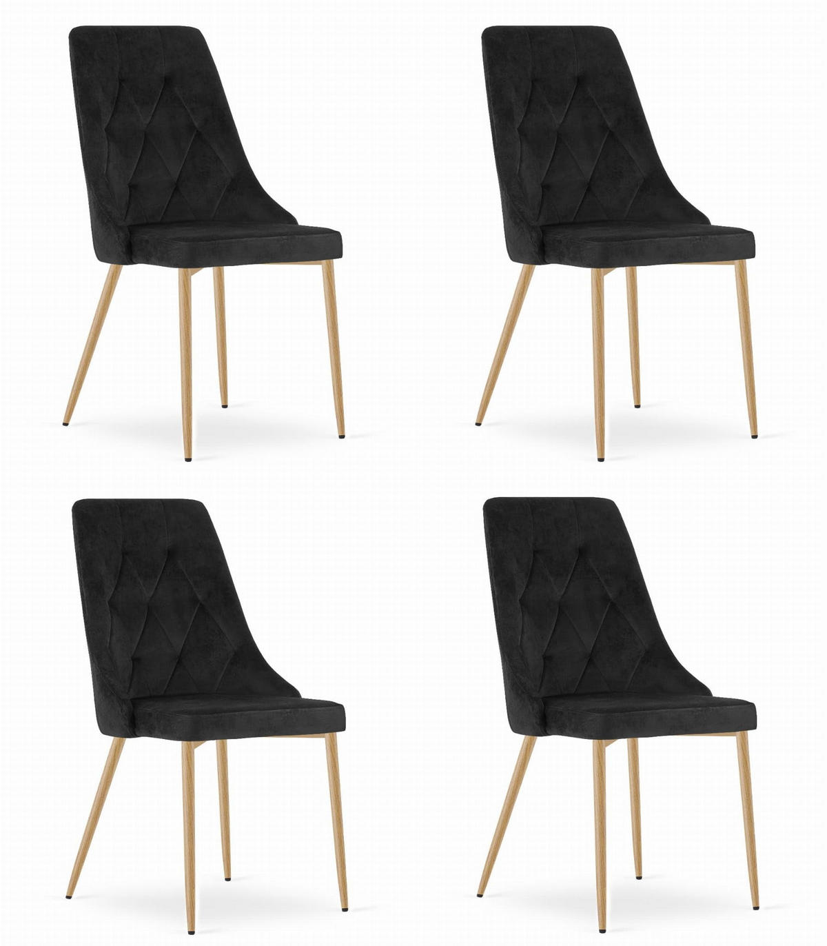 ESSZIMMERSTUHL 4er Set Schwarzer Samt, Diamantpolsterung, Bequeme Sitzfläche - Schwarz, Textil (48/89/43cm) - Best For Home