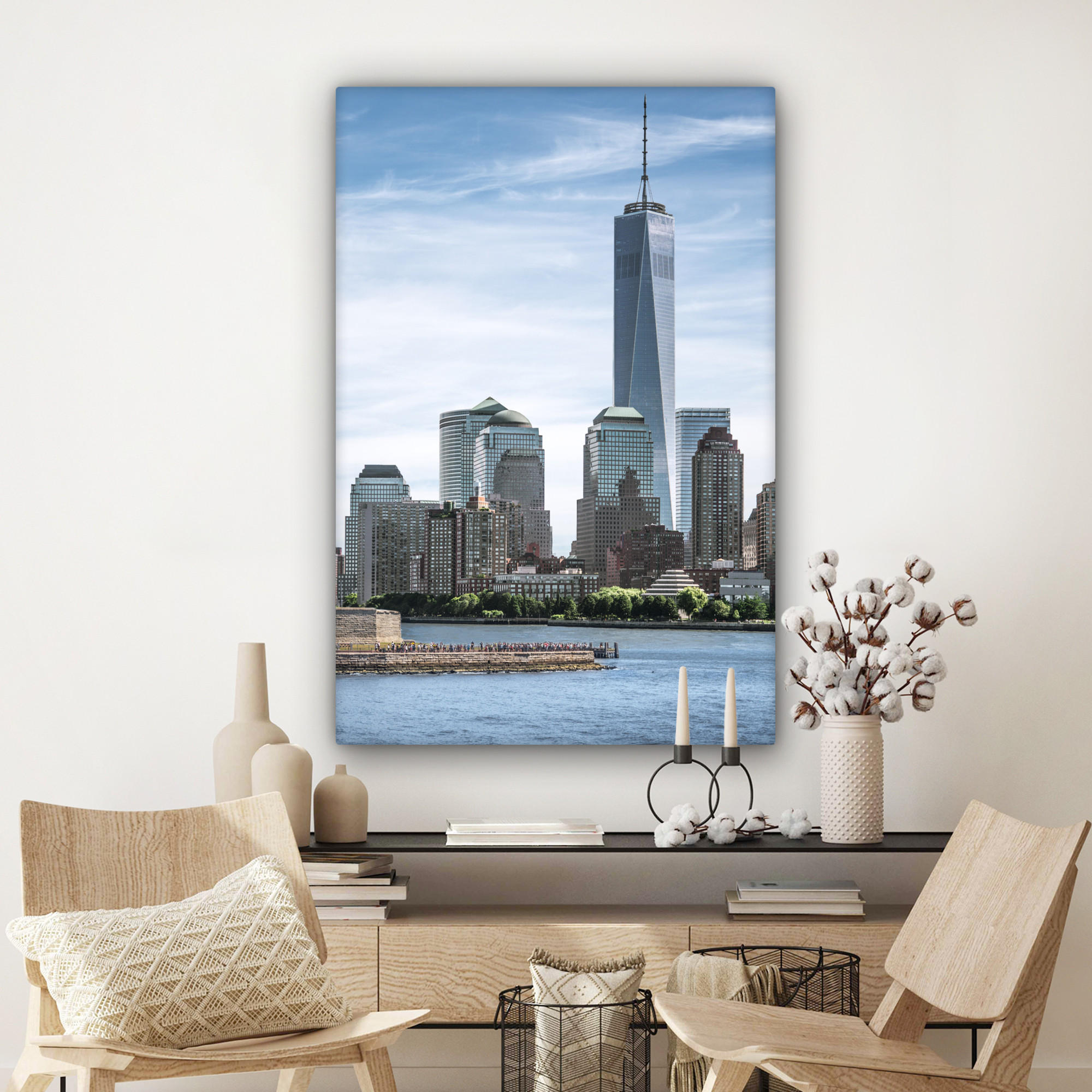 LEINWANDBILD New York - Freiheitsstatue - Wasser 90x140 cm - Hellblau, Textil (90/140cm) - MuchoWow