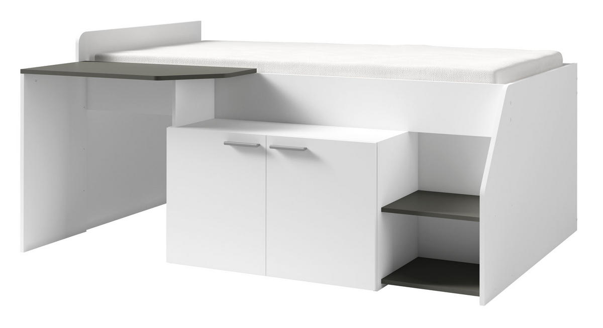 BETTKOMBINATION MIT KOMMODE & TISCH Multi weiß / grau 135 / 204 / 90cm - Weiß/Grau, Holz/Holzwerkstoff (90/200cm) - Feldmann-Wohnen