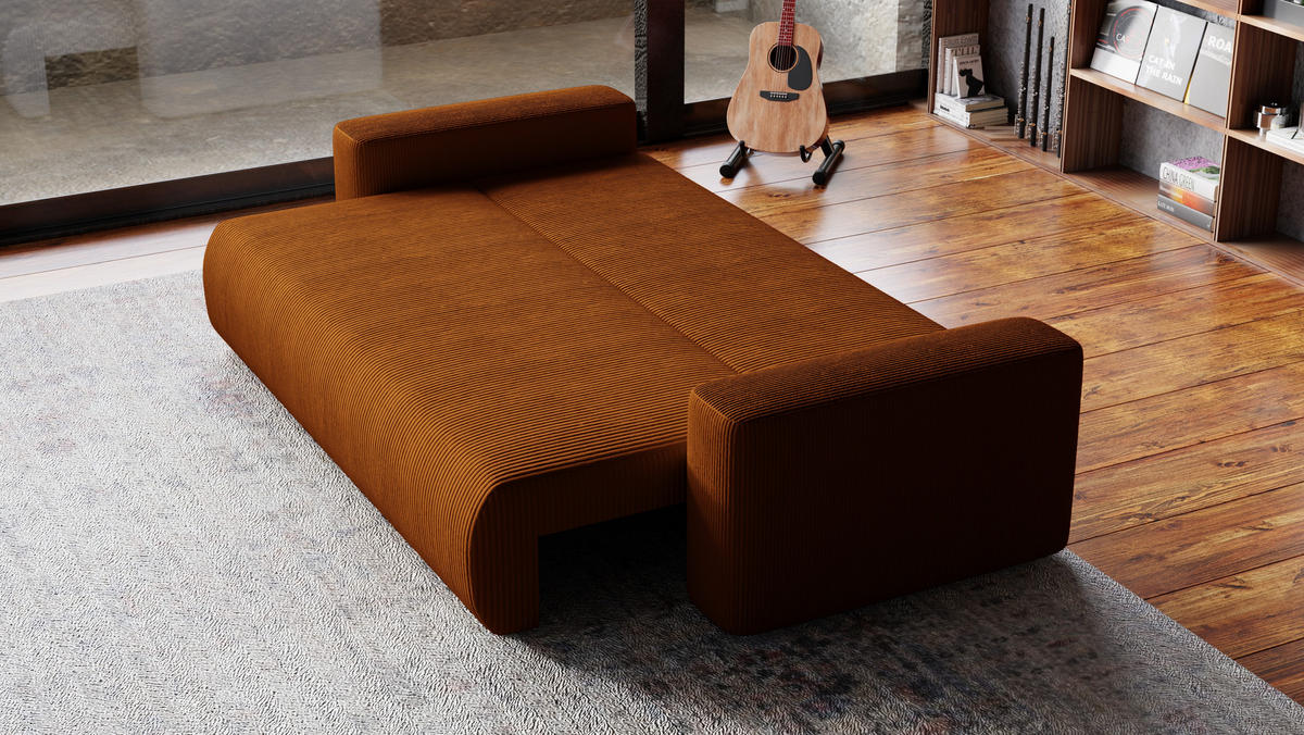 SOFA Bubi mit Bettkasten und Schlaffunktion, Cordstoff - Rostfarben, Holzwerkstoff (242/85/95cm)