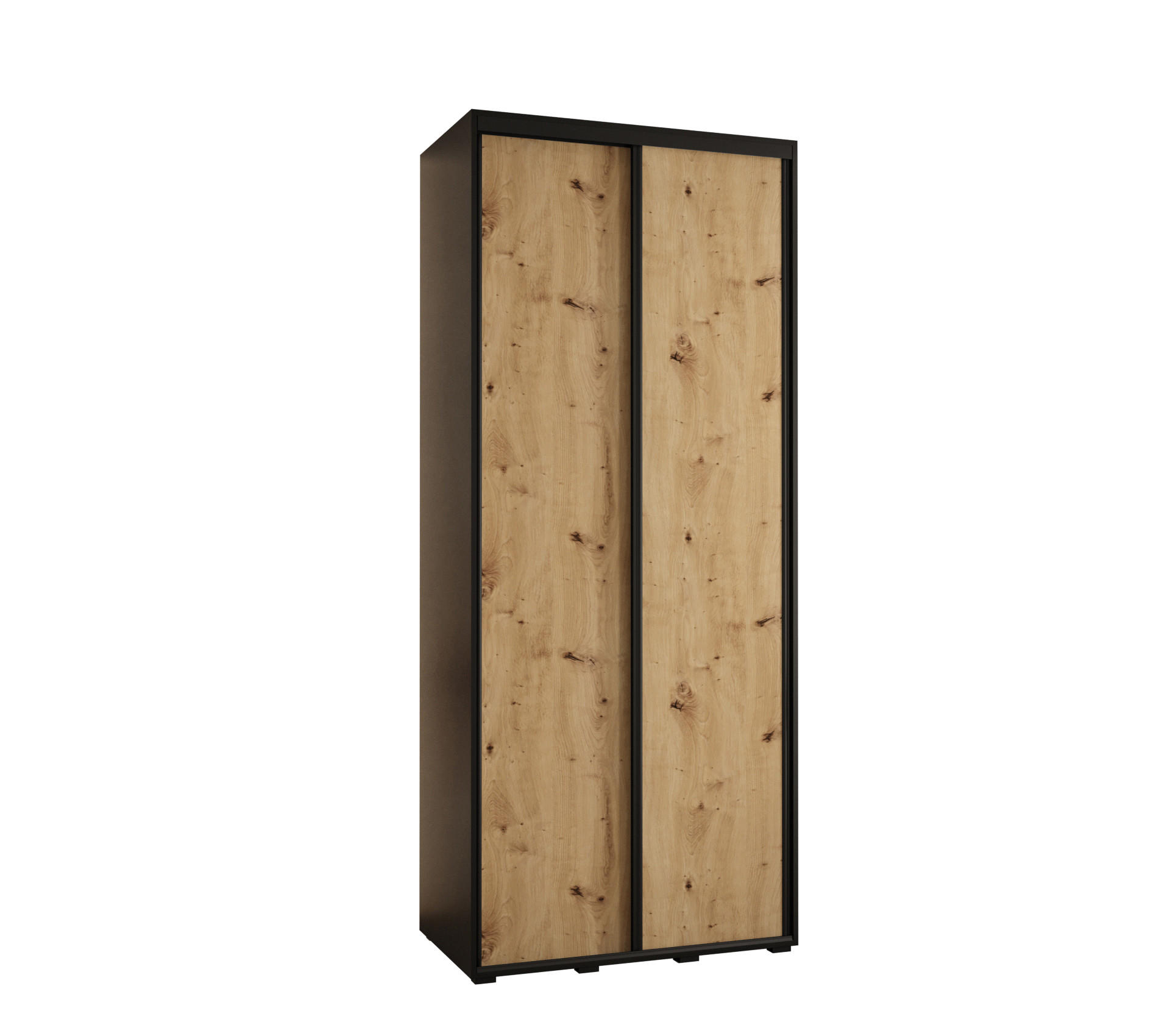 Abiks Möbel Schwebetürenschrank Schwarz, Eiche Artisan, Schwarz 110x235x45 cm