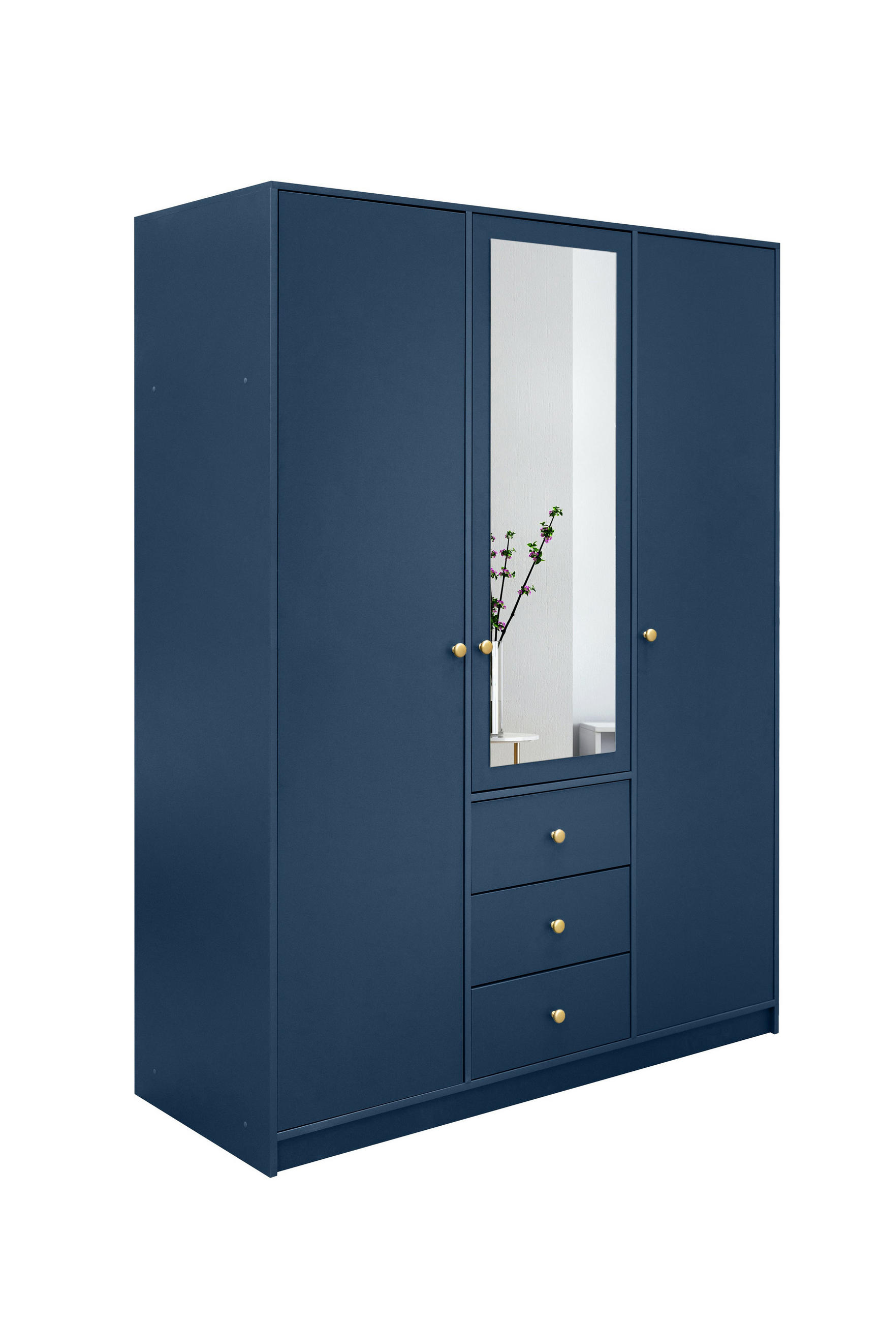 DREHTÜRENSCHRANK GALIO 149/200/57,5 cm 3-türig mit Spiegel Dunkelblau - Blau/Dunkelblau, Holzwerkstoff (149/200/57.5cm) - MASSENO