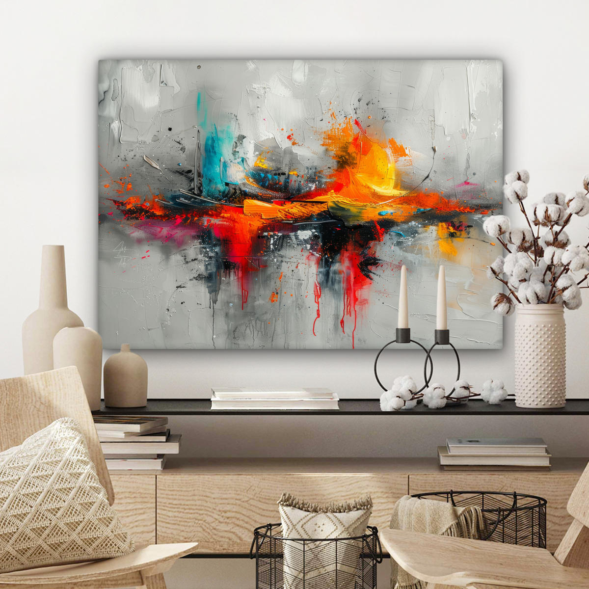 LEINWANDBILD Moderne Kunst - Orange - Grau - Abstrakt Wandbilder 80x60 cm - Hellgrau, Textil (80/60cm) - MuchoWow
