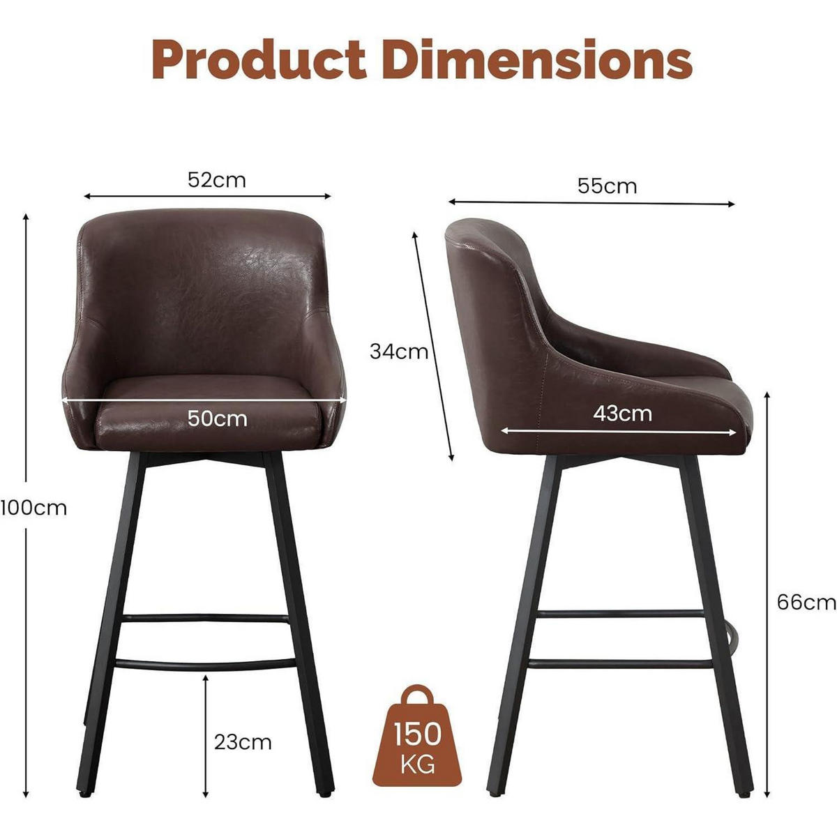 BARHOCKER 2er Set 66,5 cm Dunkelbraun - Braun, Kunststoff (49/110/38cm)