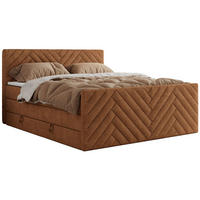 BOXSPRINGBETT PARIS KING DUO - 200/200 - Orange Struktur - H4 - Orange, Holz/Textil (200/200cm) - MKS