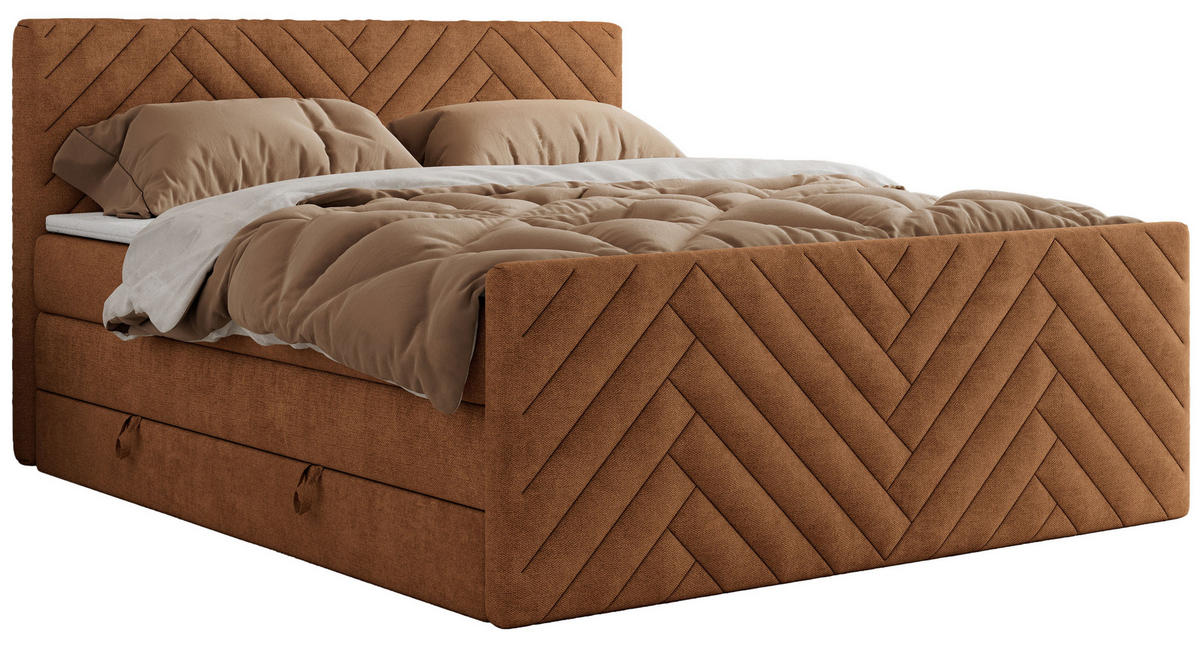 BOXSPRINGBETT PARIS KING DUO - 200/200 - Orange Struktur - H4 - Orange, Holz/Textil (200/200cm) - MKS