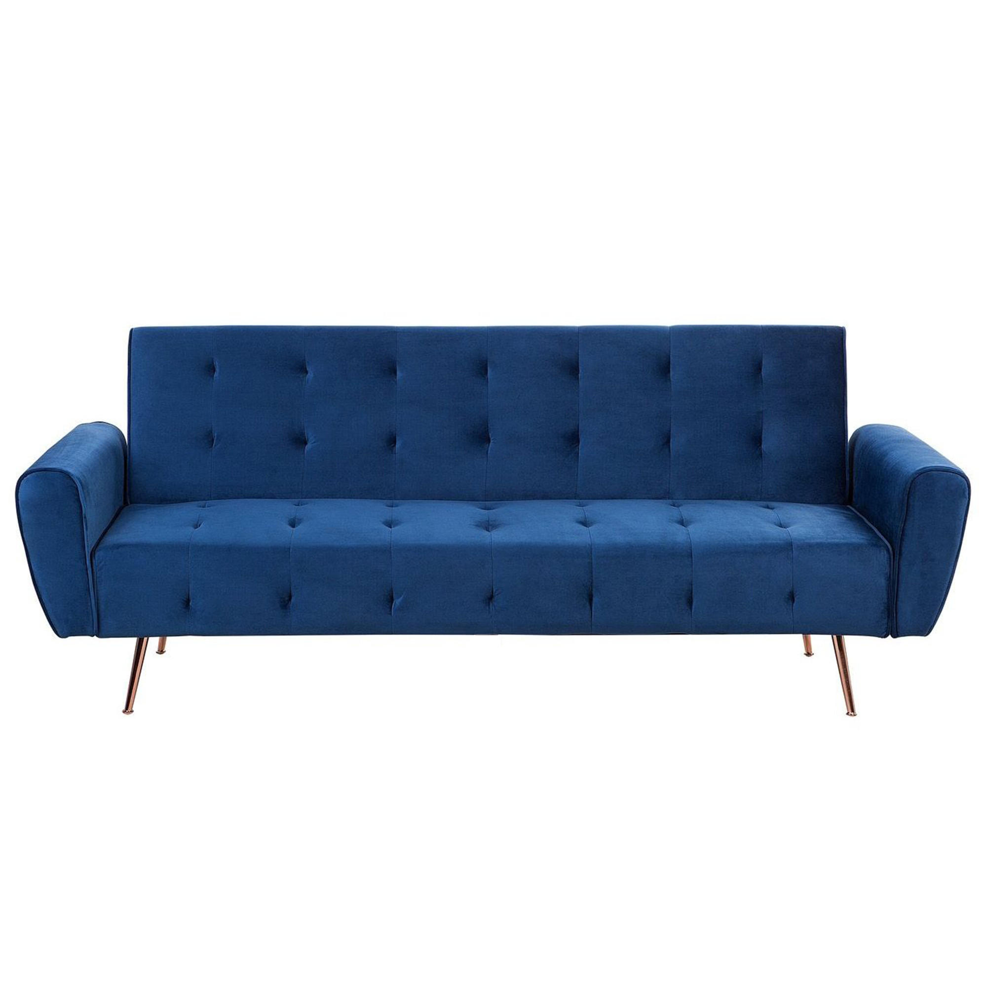 3-SITZER-SCHLAFSOFA Samtstoff Marineblau Selnes - Hellblau, Textil (212/85/84cm) - Beliani
