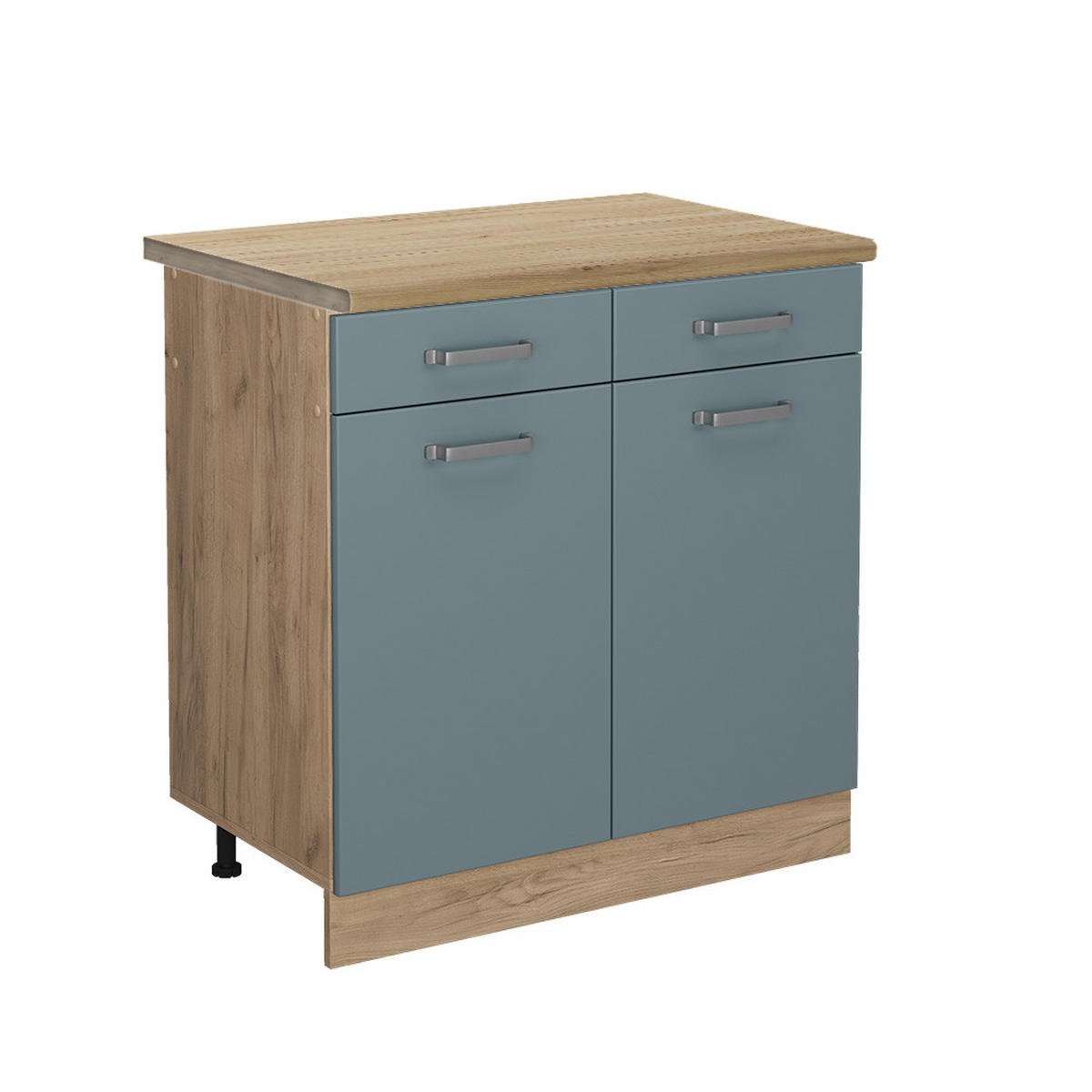 KÜCHENUNTERSCHRANK R-Line Blau-Grau 80 cm, AP Eiche - Honigeiche/Eiche Wotan, Holzwerkstoff (80/81.6/60cm) - Vicco
