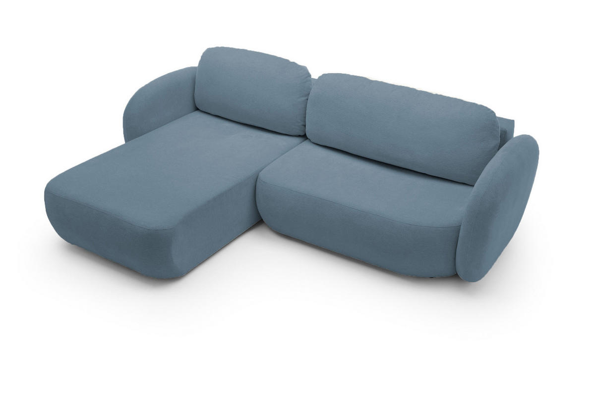 ECKSOFA OLIO L-Form Schlaffunktion mit Bettkasten, lose Rückenkissen, freistehend, LINKS 174x248 cm Light blue - Hellblau, Holz/Textil (174/248cm) - DomoHome