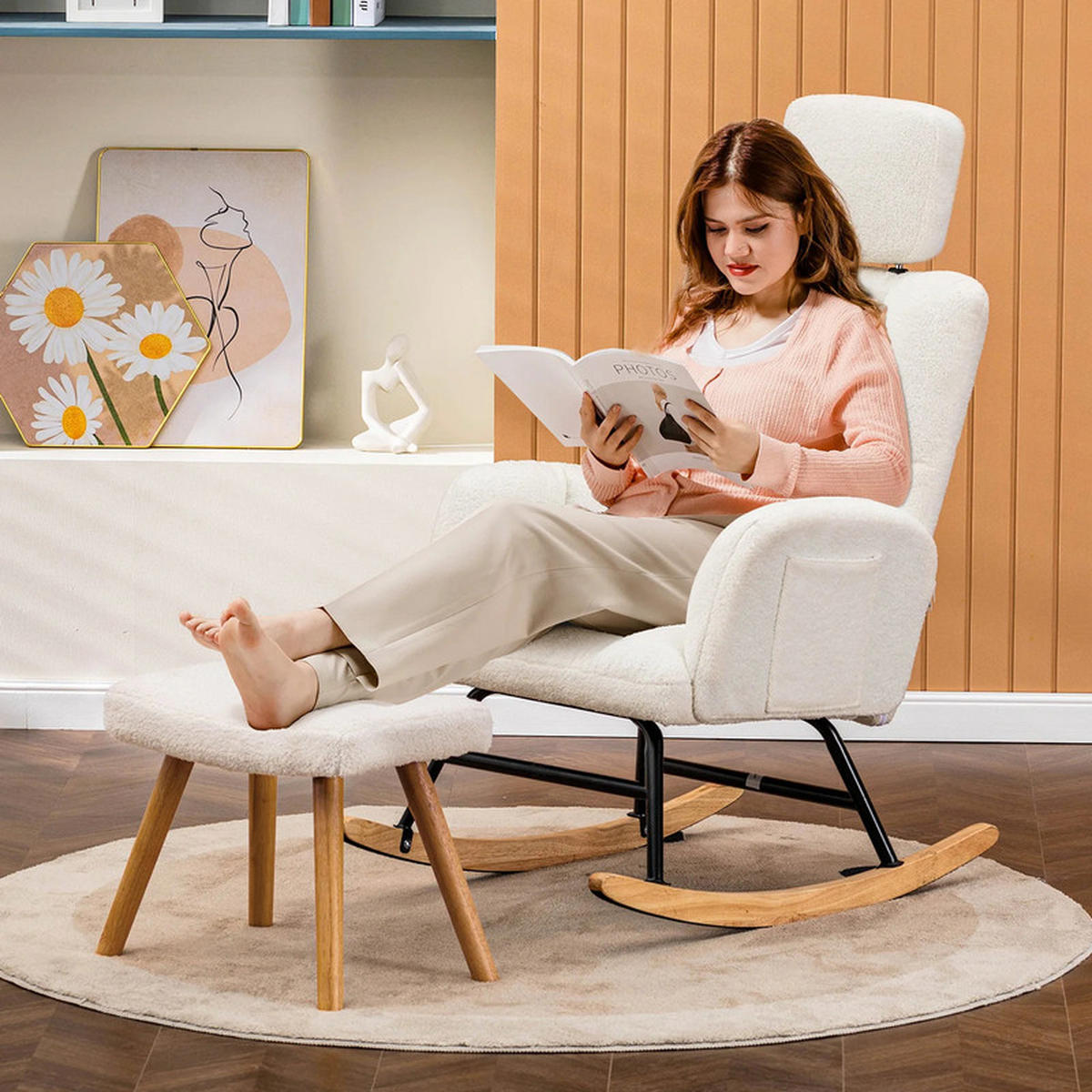 SCHAUKELSTUHL mit Hocker Beige - Beige, Textil (51/91/57cm) - Coonoor