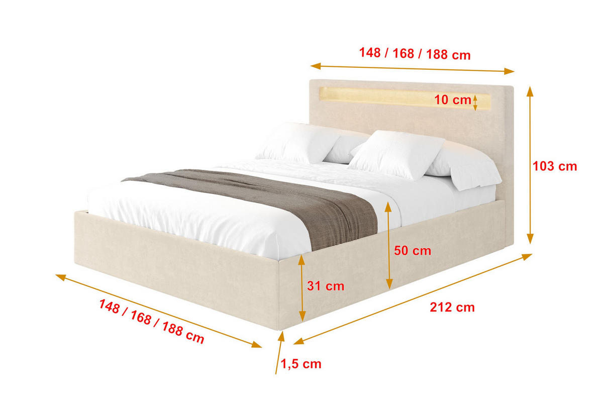 POLSTERBETT mit Bettkasten und Lattenrost, Boxbett ohne Matratze - GOLA 180x200 Beige - Beige, Holzwerkstoff/Textil (180/200cm) - ALTDECOR