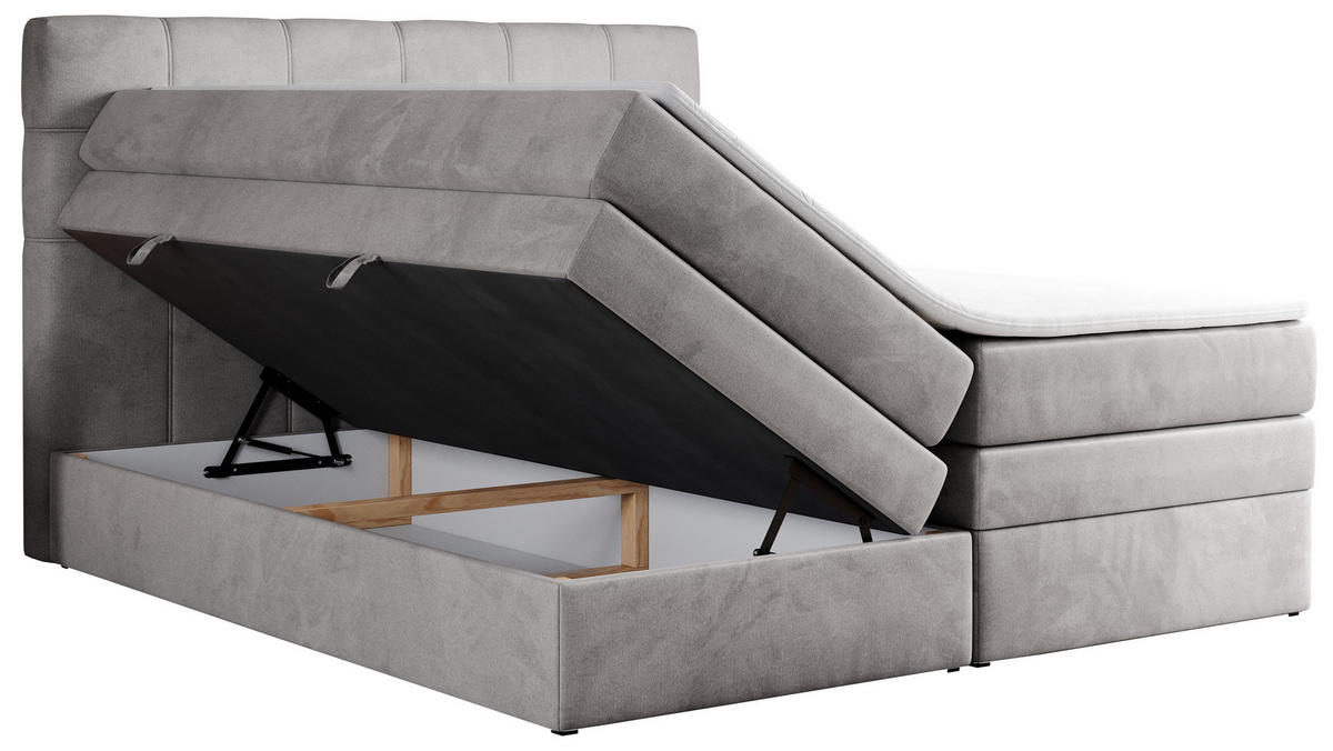 BOXSPRINGBETT ERNI KING 120/200 Hellgrau Velvet - H3 - Hellgrau, Holz/Textil (120/200cm) - MKS