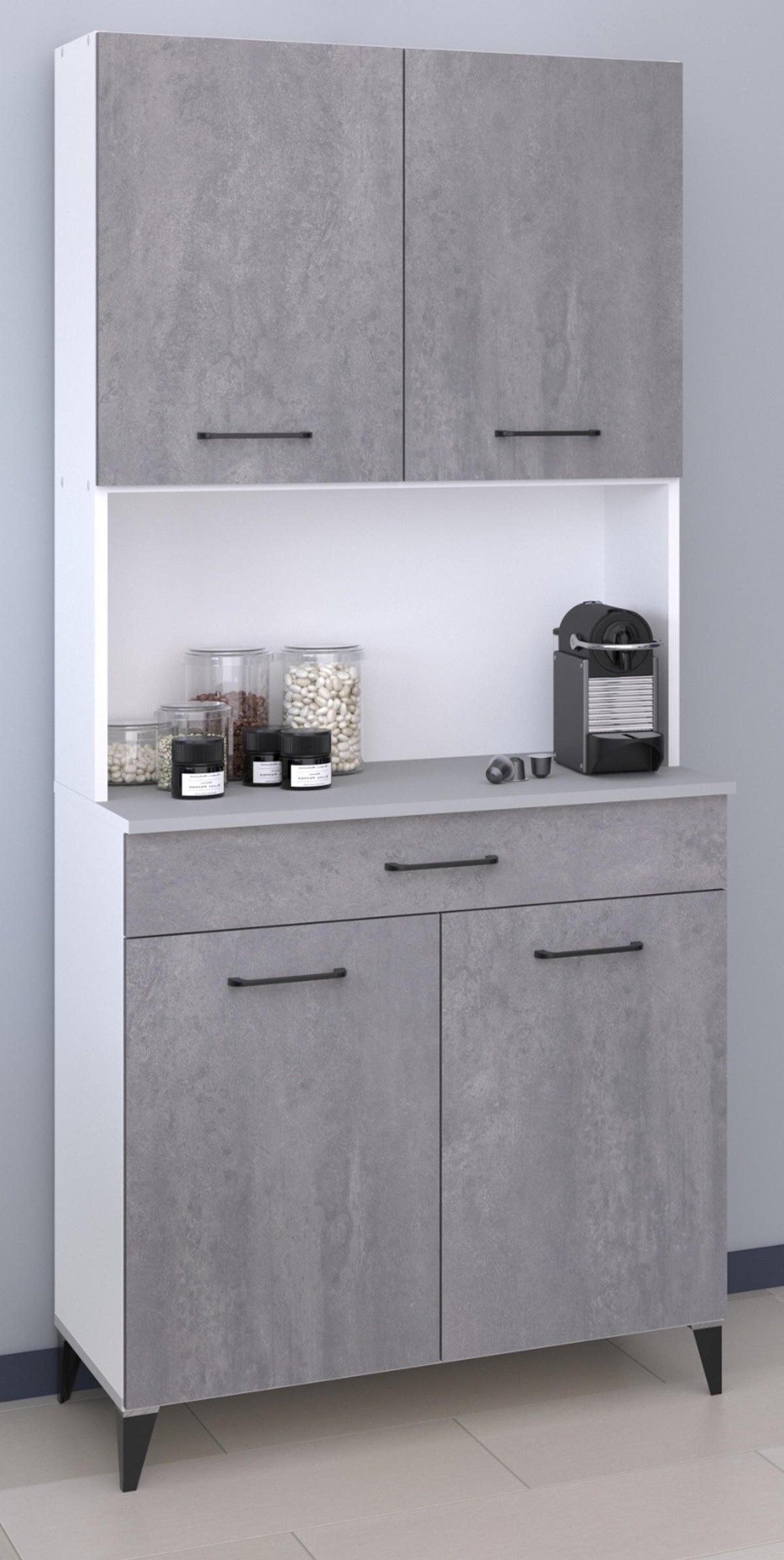 MINIKÜCHE grau, weiß, Set 2-teilig mit Buffet, Kücheninsel - Weiß/Grau, Holzwerkstoff (183/180/65cm) - Parisot Meuble