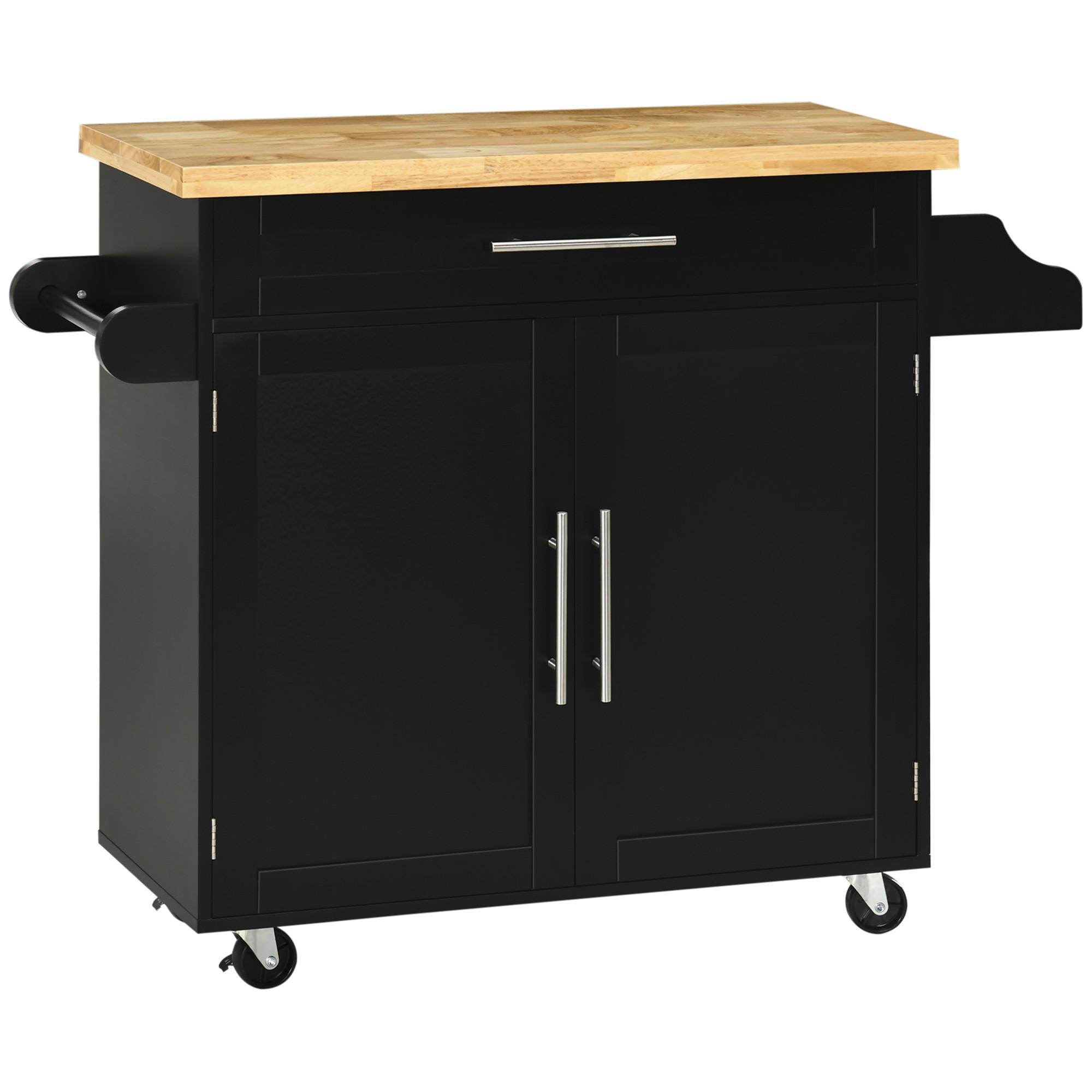 KÜCHENWAGEN, Gummiholz, Schwarz, 109 x 40 x 89 cm - Schwarz, Holzwerkstoff (40/89/109cm) - HOMCOM