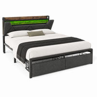 POLSTERBETT mit Matratze, USB, LED und Schubladen 160x200 cm Grau - Grau, Metall (160/200cm) - Meubliv