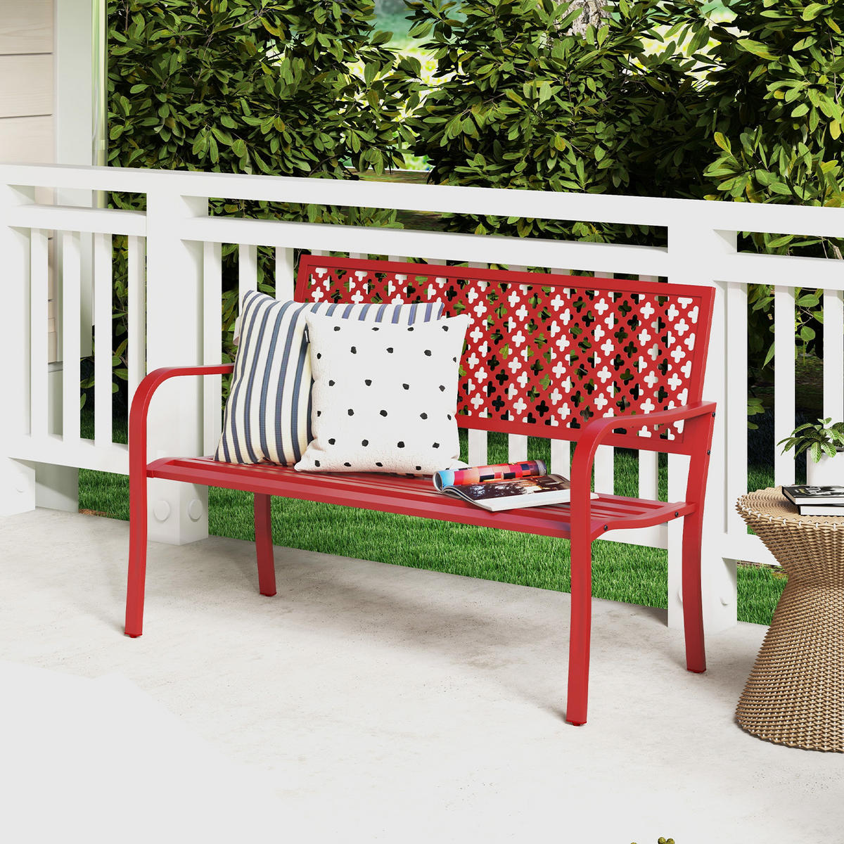 GARTENBANK Rot - Rot, Metall (62/86/127cm) - COSTWAY