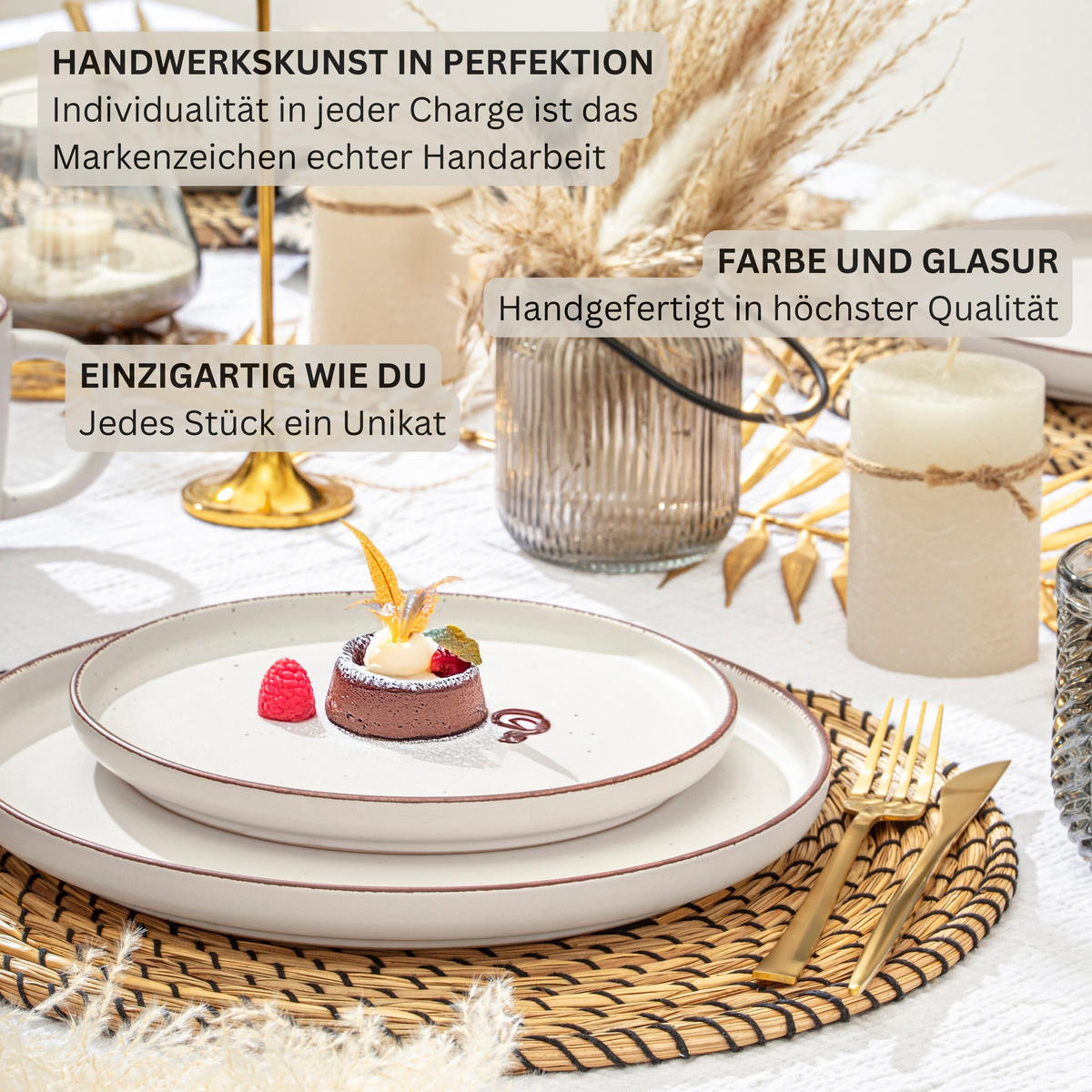 DESSERTELLER BOMBAY IVORY - 4 teilig aus Steingut - Creme, Stein (27cm) - Sänger