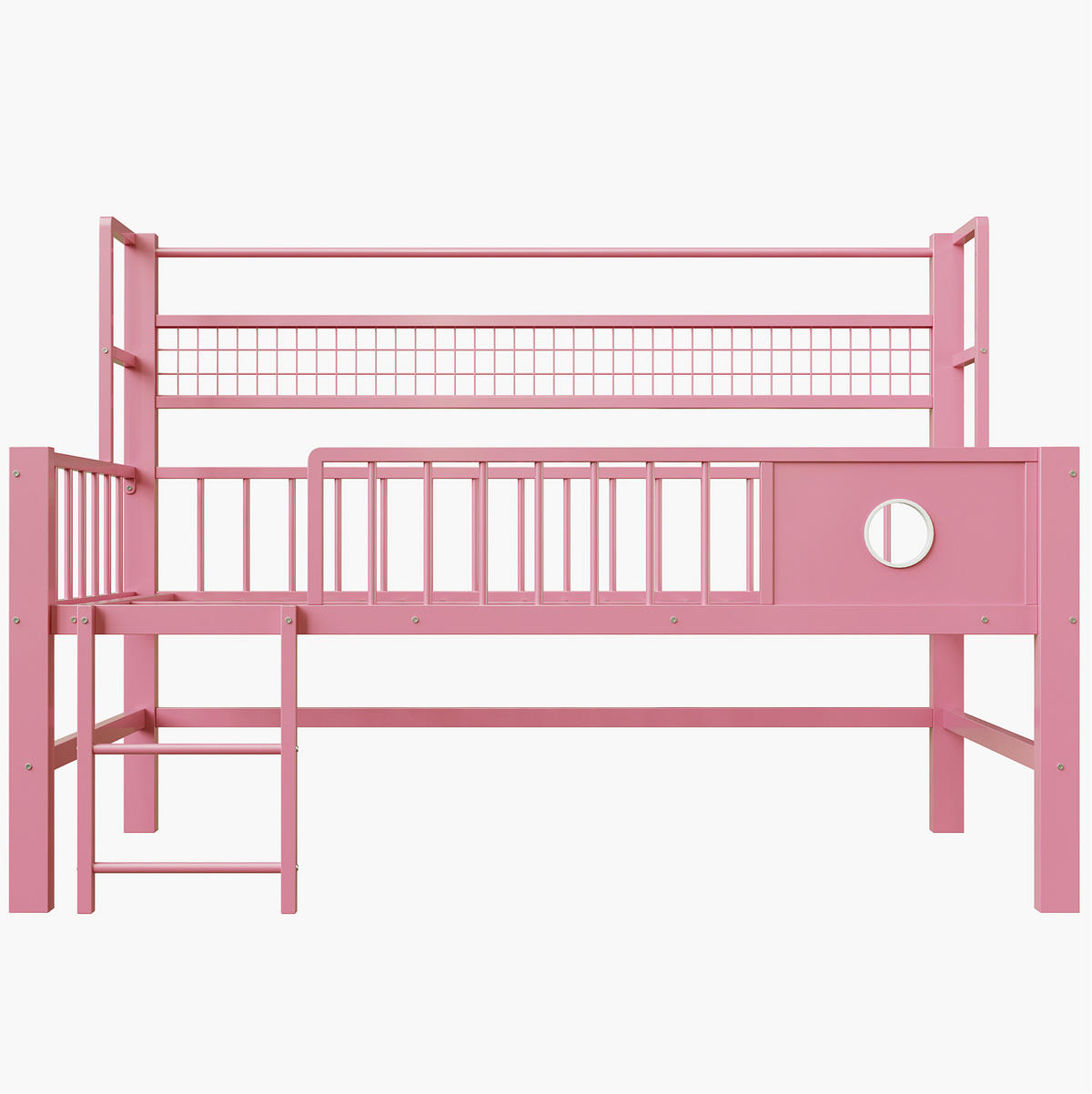 KINDEREINZELBETTEN aus Metall 90x200 cm in Rosa mit Sicherheitsgitter & Stauraum - Rosa, Metall (90/200cm) - Modfu