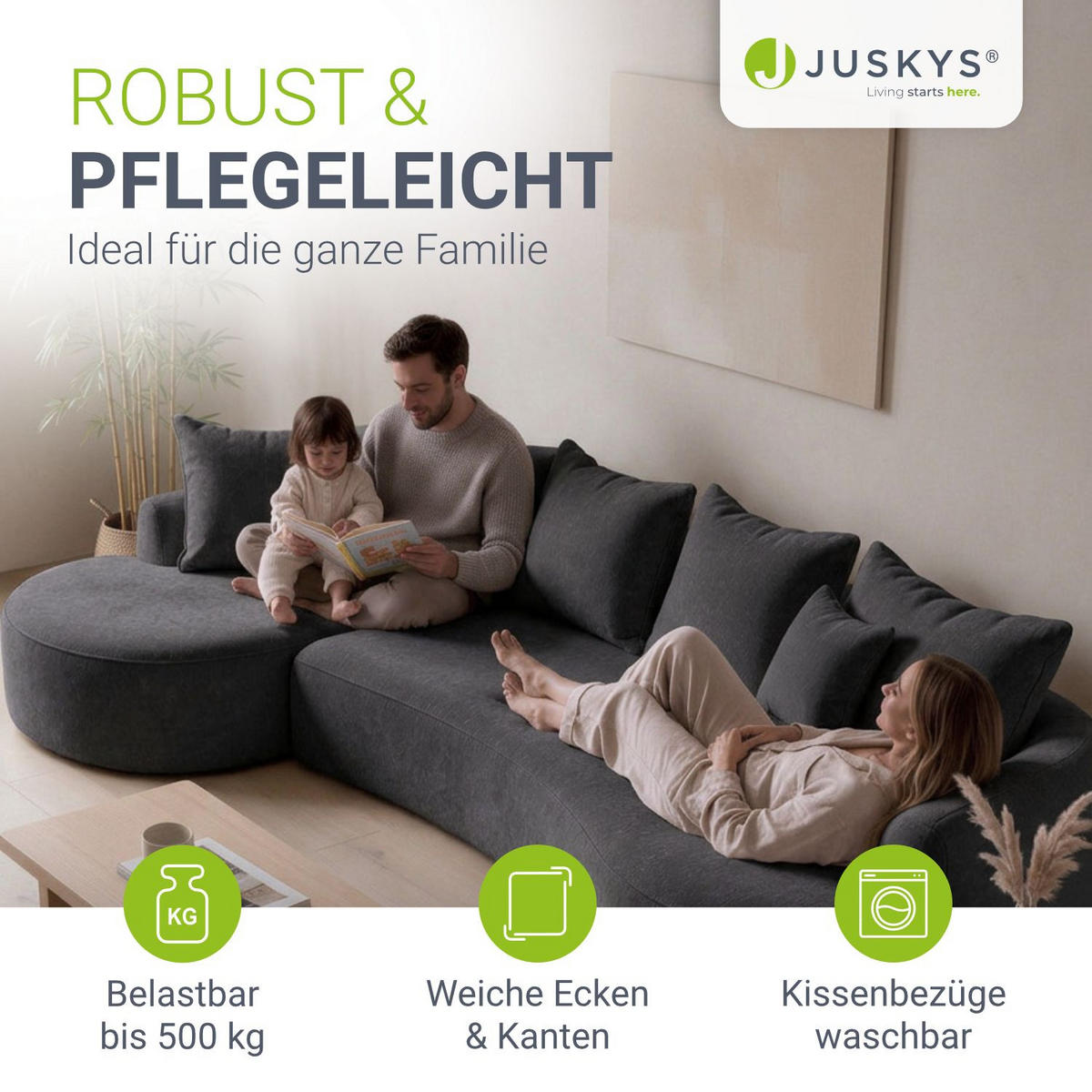 SOFA Tirano Samt Dunkelgrau mit Ottomane links - Dunkelgrau, Textil (102/300cm) - Juskys