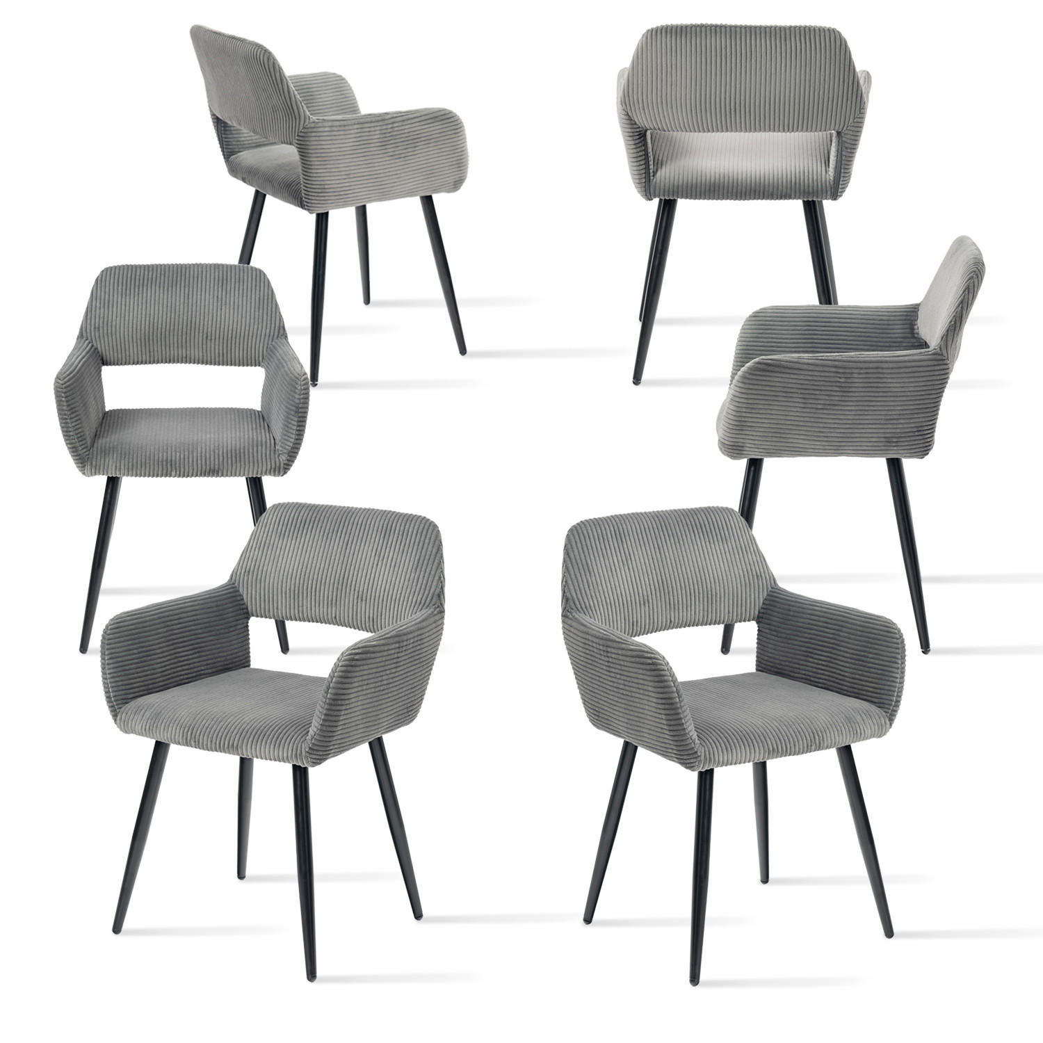 ESSZIMMERSTUHL 6er Set in Cord-Optik - Grau, Textil (56/78/56cm) - Meubles Cosy