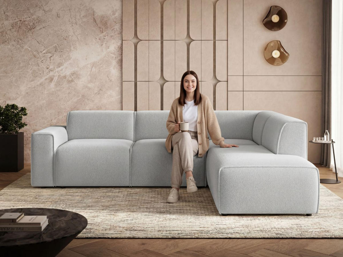 ECKSOFA Eluno Grau Rechts - Schwarz/Grau, Holz/Kunststoff (292/220cm) - Graingold