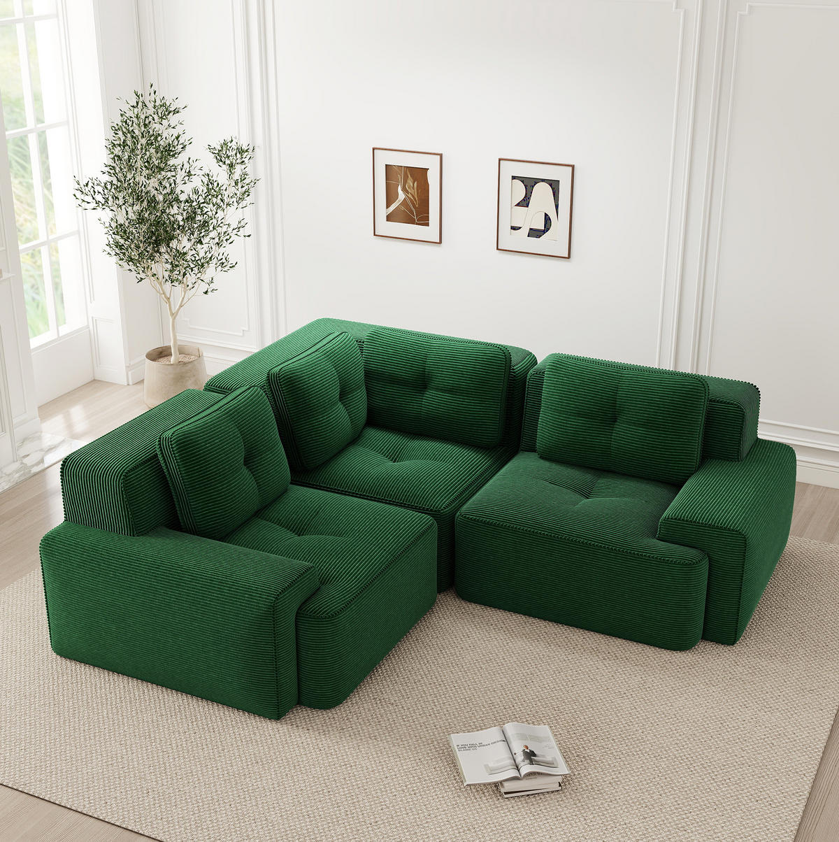SOFA modulares Ecksofa mit tiefer Sitzfläche Cord Green - Grün, Kunststoff (104/177cm) - Meubliv