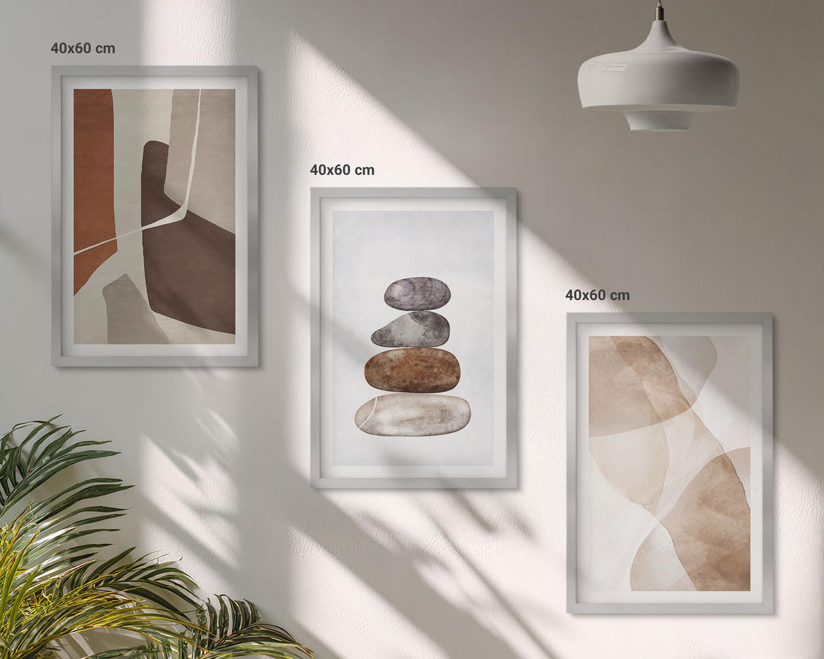 BILDER SET 3er Set - 40x60 cm Silberner Rahmen - Moderne abstrakte Malerei - Silberfarben, Kunststoff (40/60cm) - TULUP