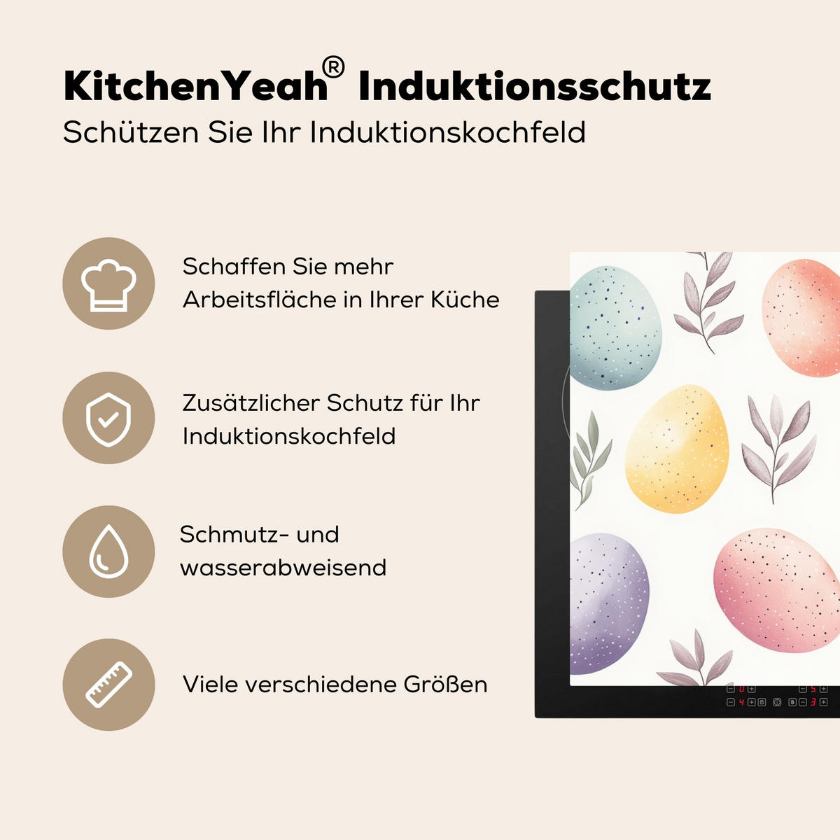 HERDABDECKPLATTE Eier - Bunt - Muster Ceranfeldabdeckung 78x52 cm - Weiß, Kunststoff (78/52/0.2cm) - MuchoWow