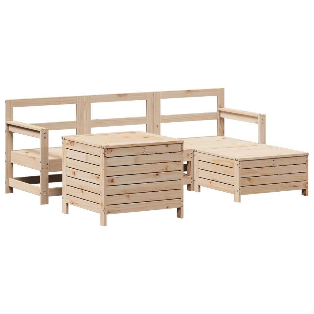 GARTEN-SOFAGARNITUR 5-teilig Massivholz Kiefer - Braun, Holz - vidaXL