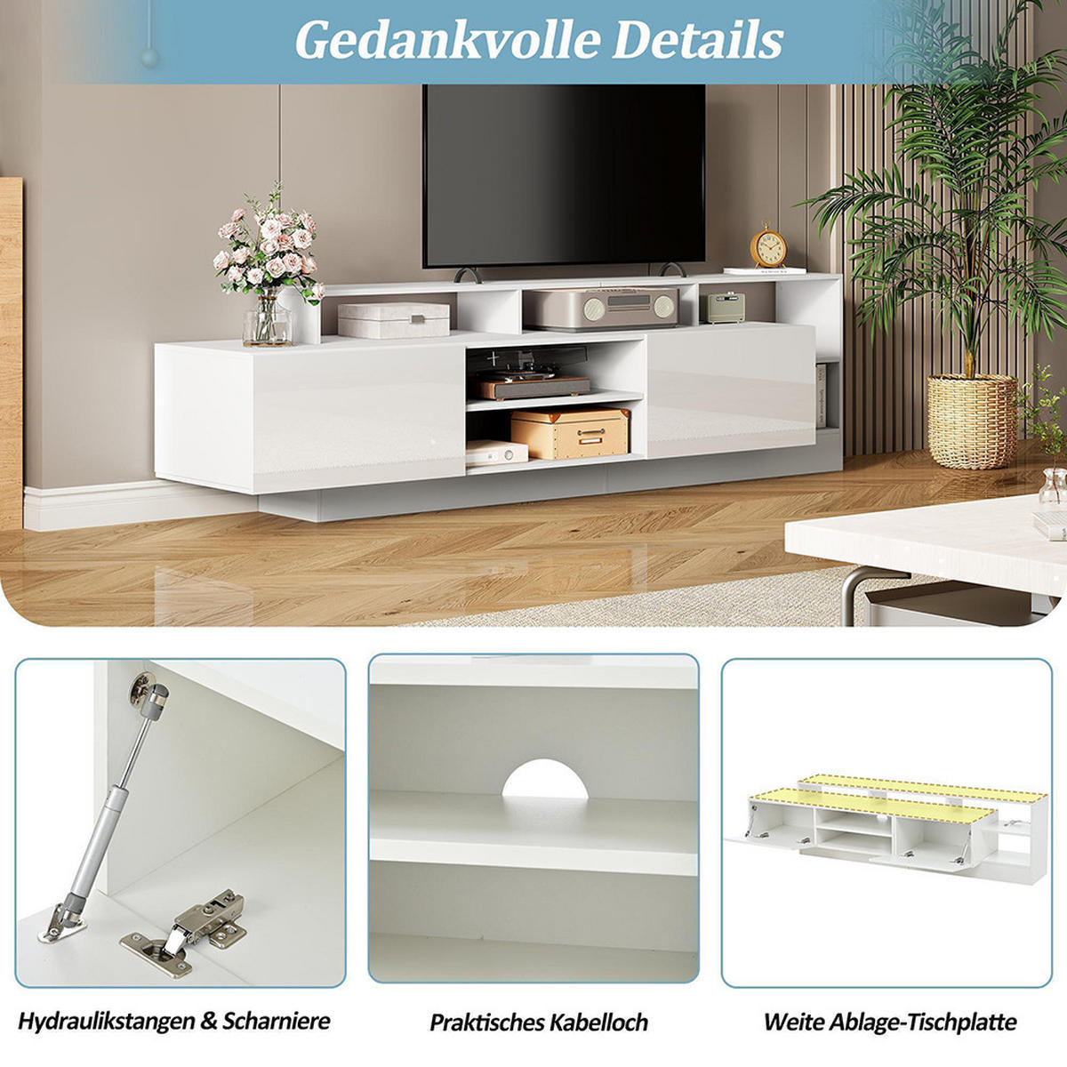 LOWBOARD in 190 x 40 x 48.5 cm, Weiß - Weiß, Holzwerkstoff (190/48.5/40cm) - KOMHTOM