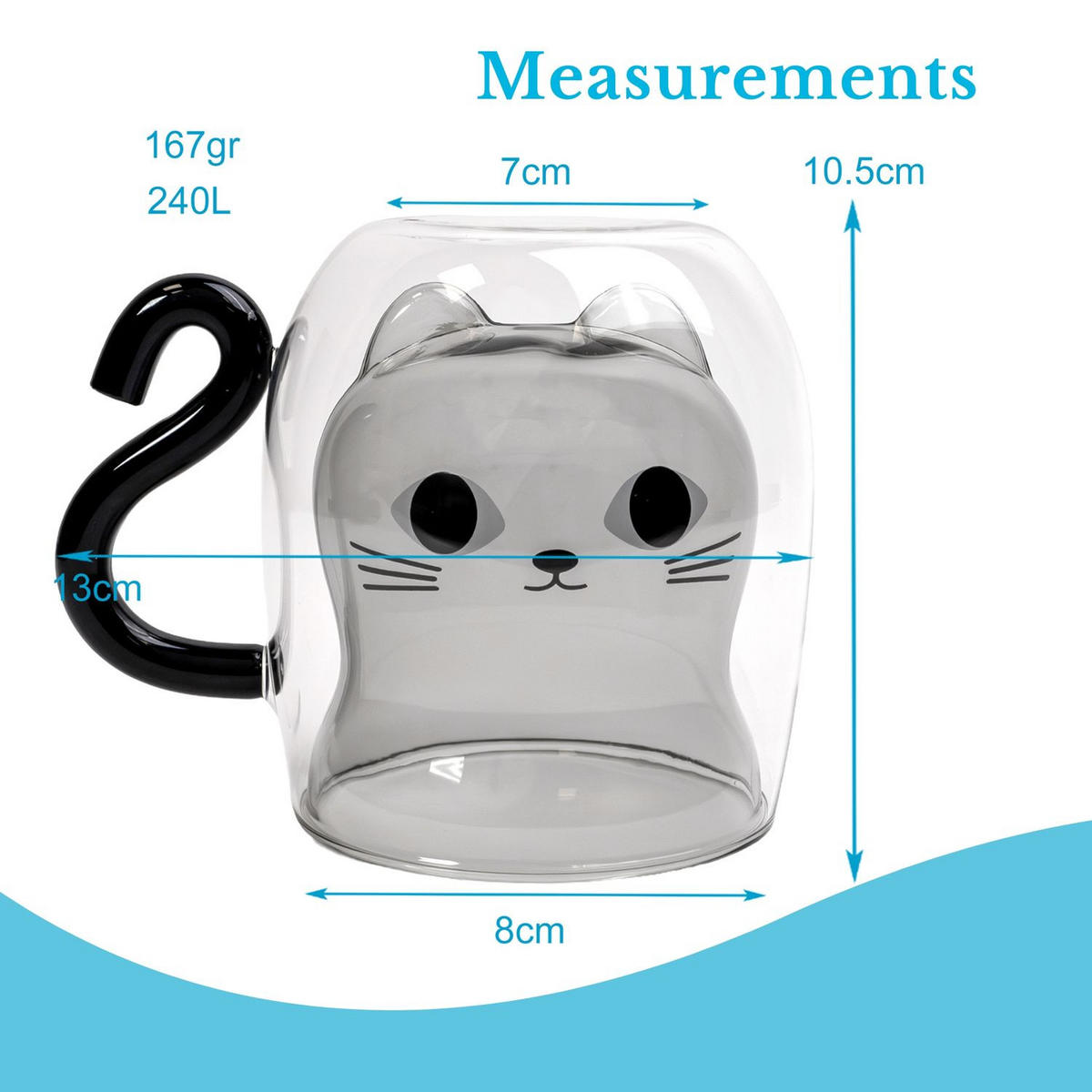 THERMO GLAS Design Katze 200ml - Schwarz, Glas - Intirilife
