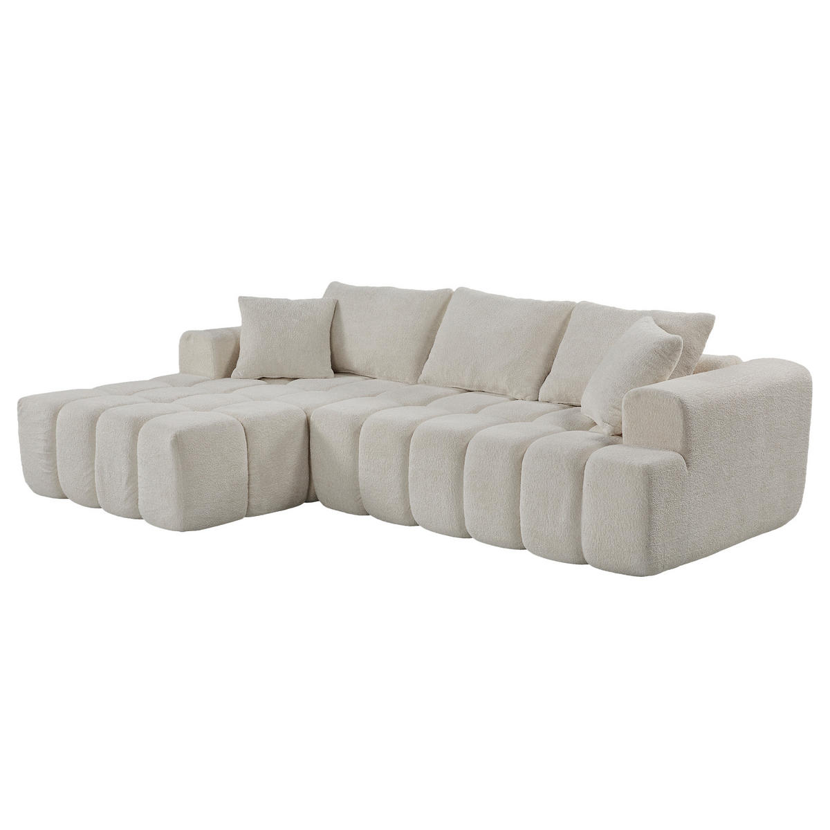 ECKSOFA L-Form 3-Sitzer in Weiß aus Samt mit linker Chaiselongue - Weiß, Textil (250/160cm) - CHICFURN