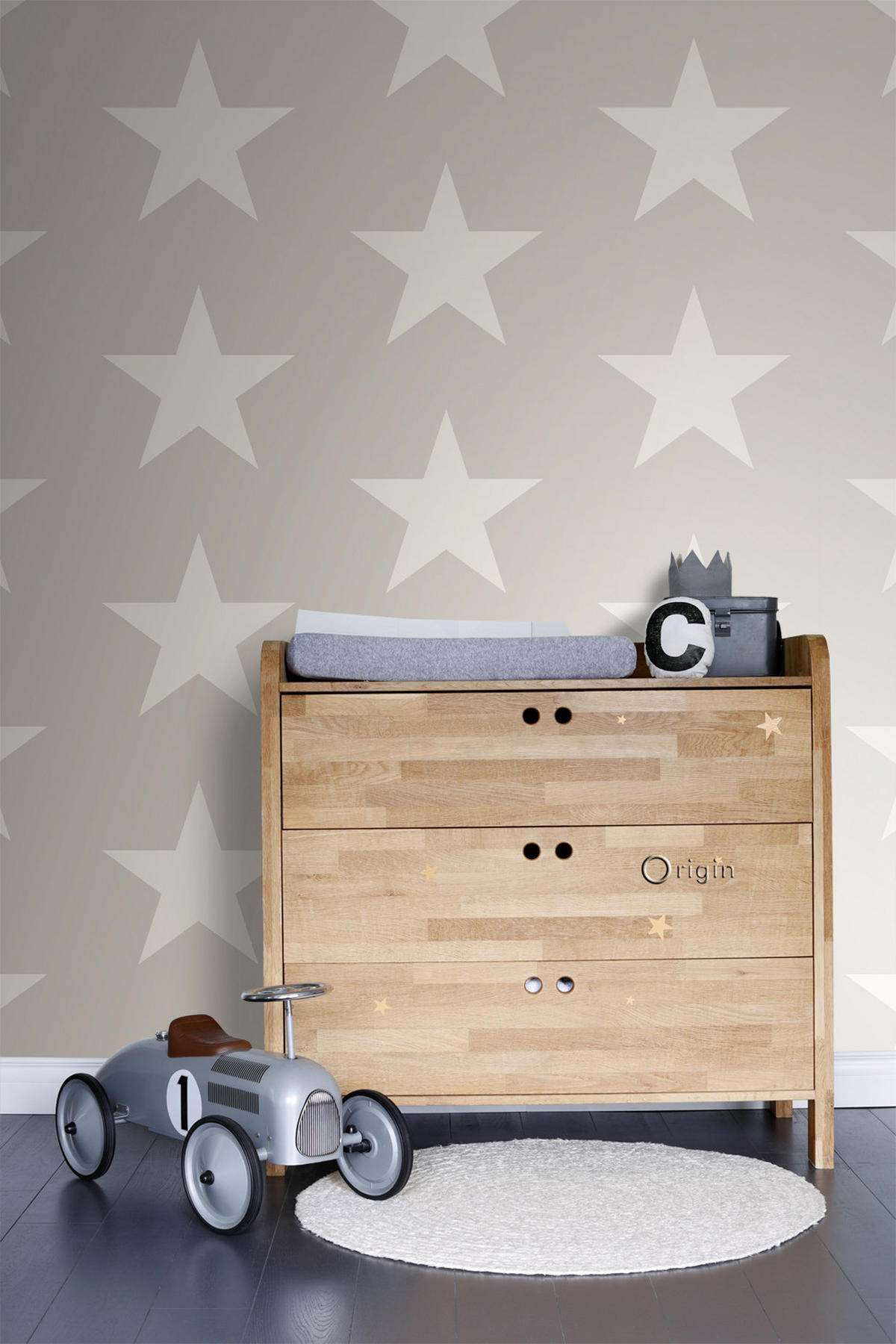 TAPETE Sterne 53 cm x 10.05 m - Grau, Papier (53/1000cm) - Origin Wallcoverings