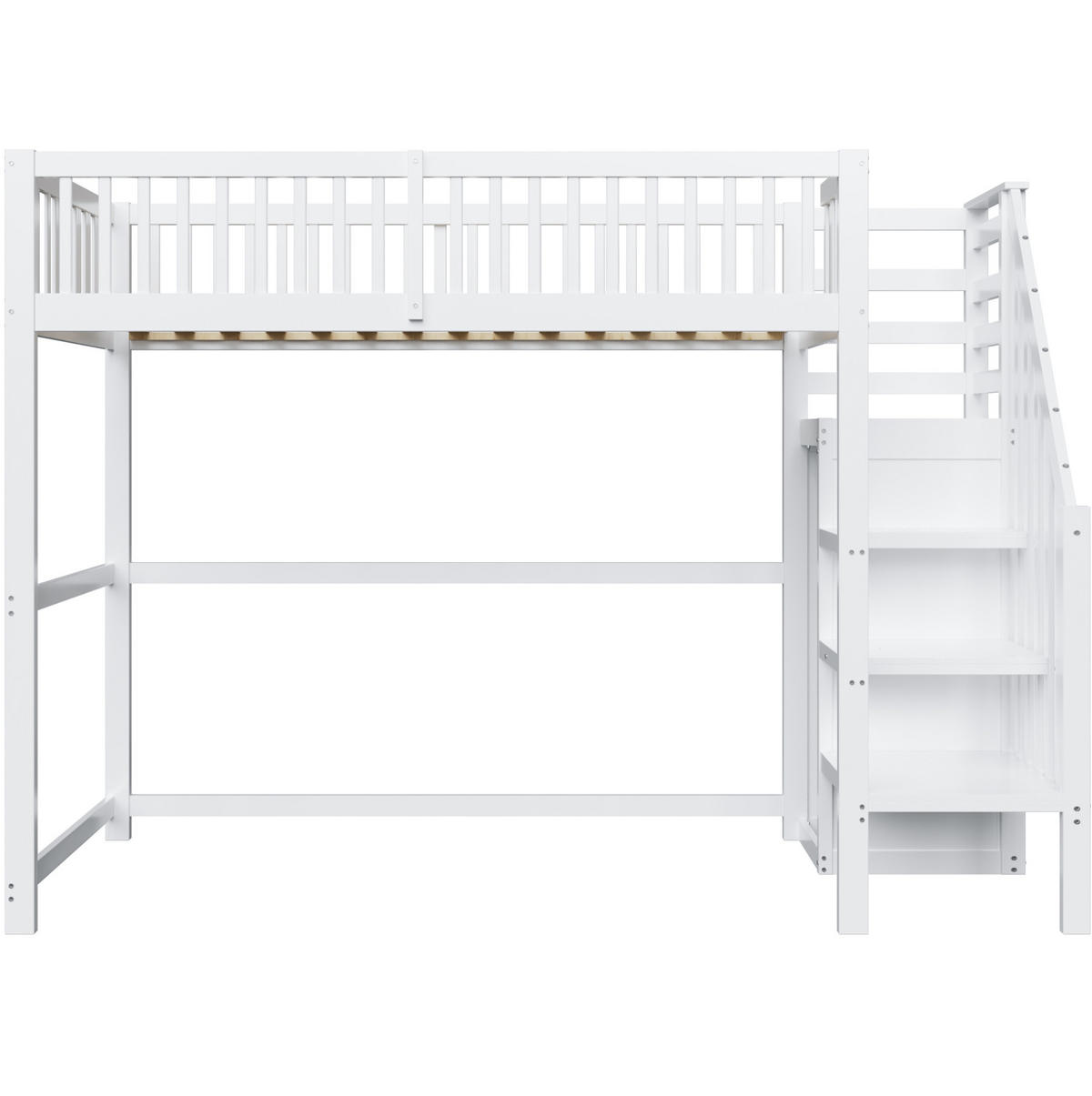HOCHBETT 90/200 cm Weiß aus Holz mit Treppe, Regal und Kleiderschrank - Weiß, Holz (90/200cm) - Flora Grace