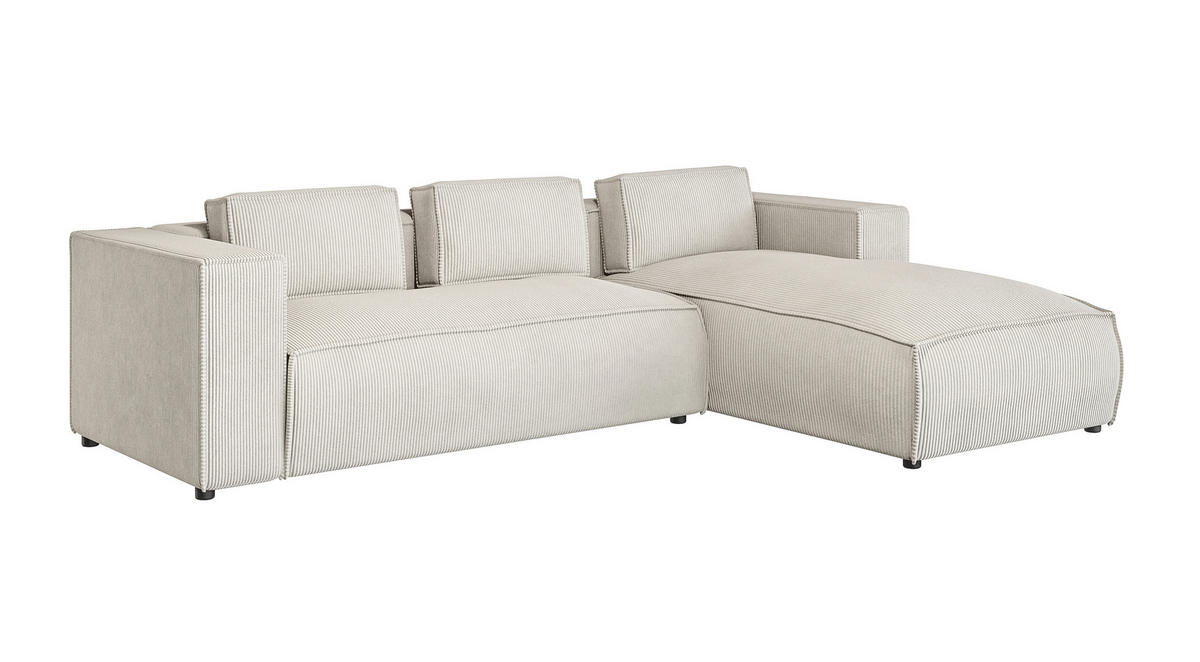 ECKSOFA Nova Beige Cord, Ottomane rechts - Beige/Schwarz, Holz/Kunststoff (262/176cm) - S-Style Möbel