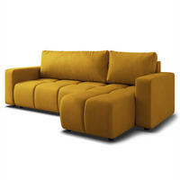 ECKSOFA RAMIL Gelb Plüsch-Stoff mit Schlaffunktion - Gelb, Holz (240/149cm) - MASSENO
