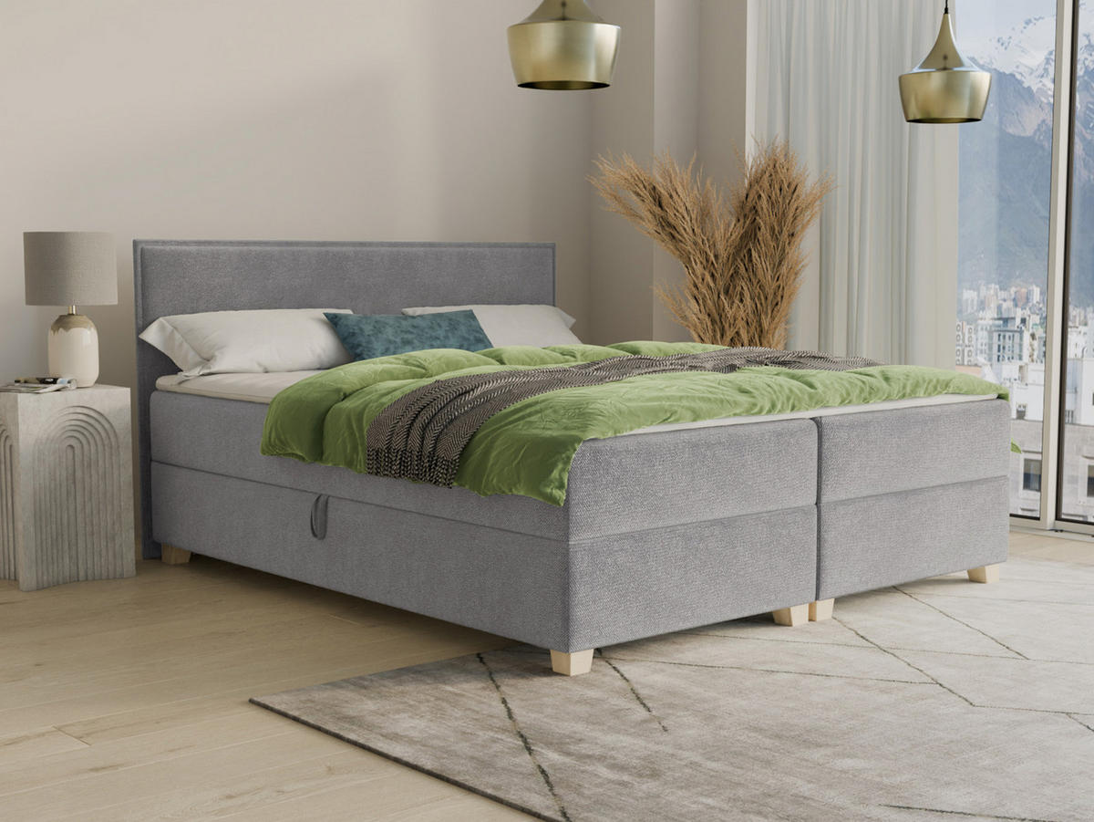 BOXBETT Fren - 140x200 - hellgrau (Paros 05, Velvet) - Beige/Hellgrau, Holz/Holzwerkstoff (140/200cm) - Sofnet