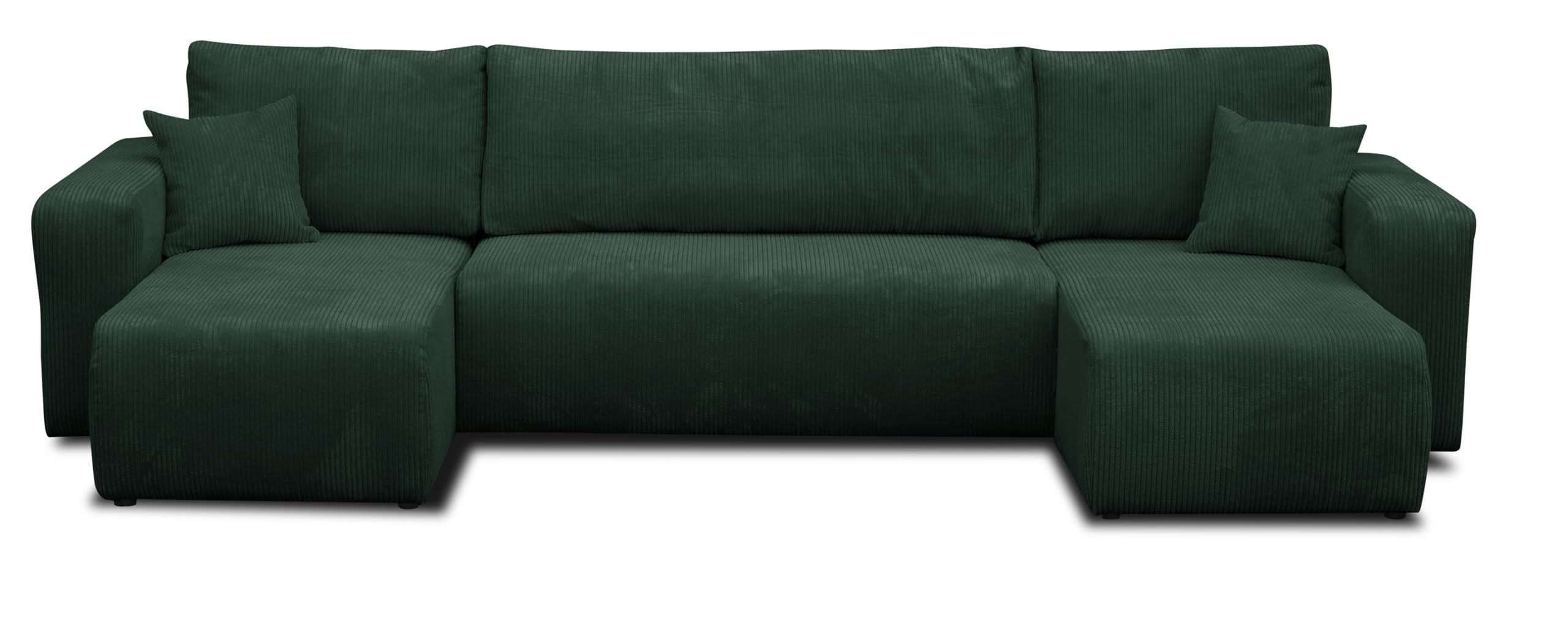 WOHNLANDSCHAFT LUNA U-FORM mit Schlaffunktion und Bettkasten (Grün) - Grün, Textil (312/83/142cm) - VENASI MÖBEL