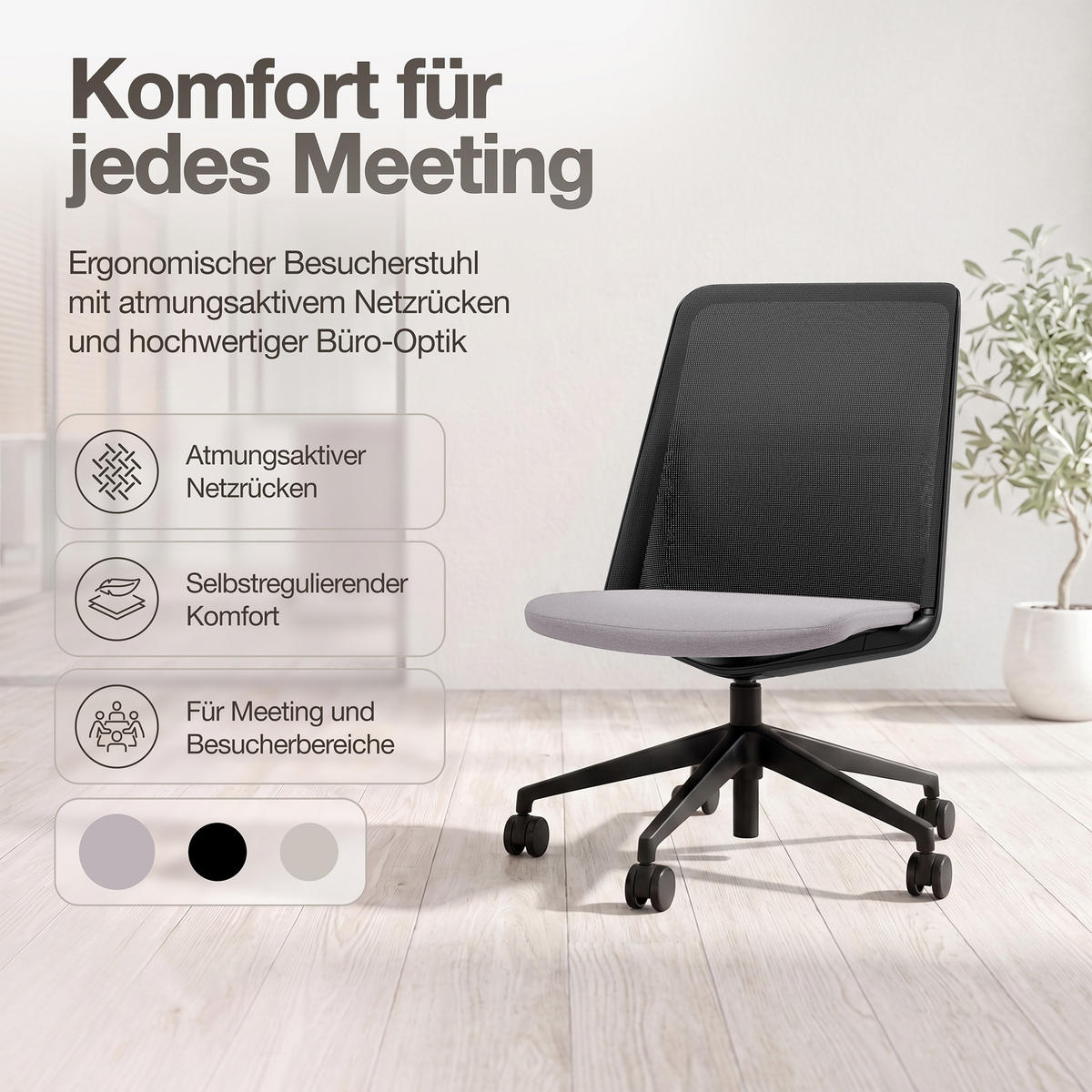 DREHSTUHL Bürostuhl Alassio / Hellgrau - Hellgrau, Textil (56/87/45cm) - ASSMANN