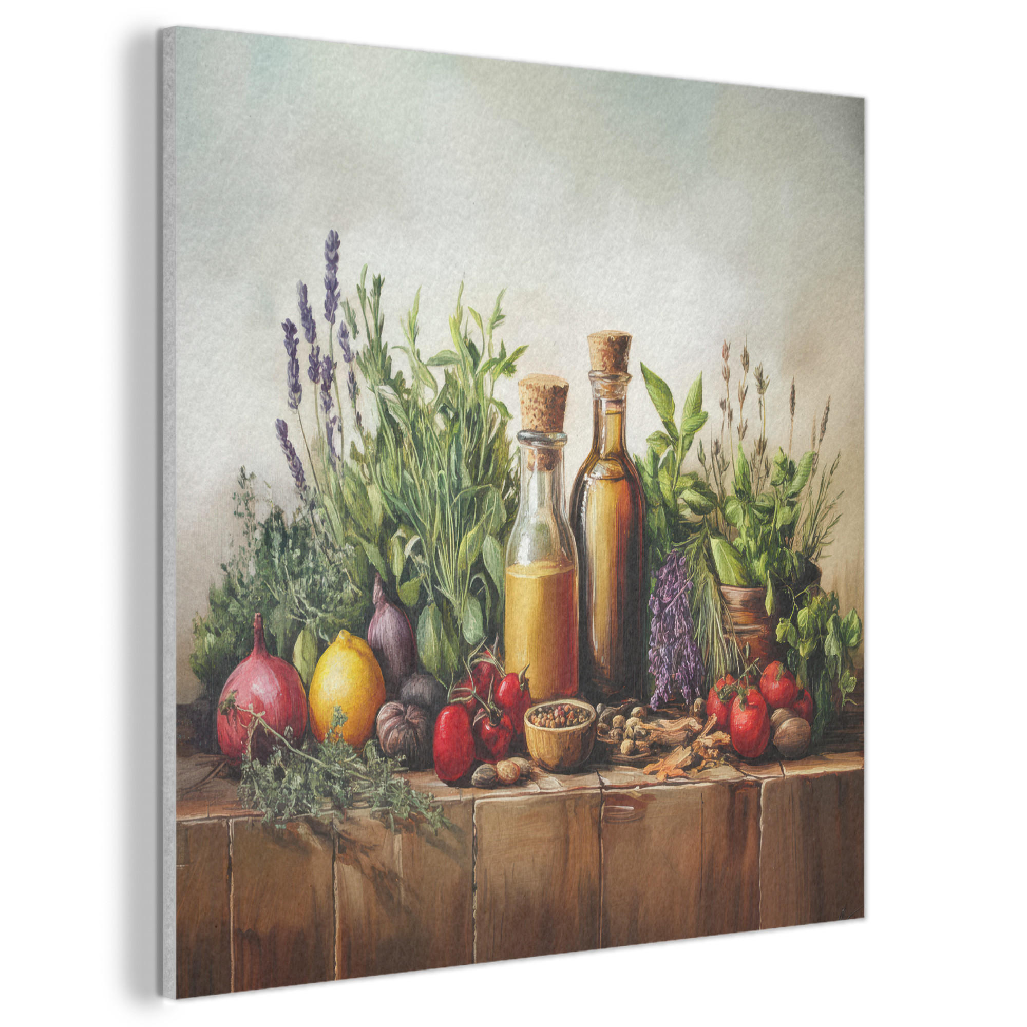 AKUSTIKPANEEL Stilleben - Kräuter - Gewürze - Früchte - Farbenfroh 90x90 cm - Grün, Kunststoff (90/90/0.9cm) - MuchoWow