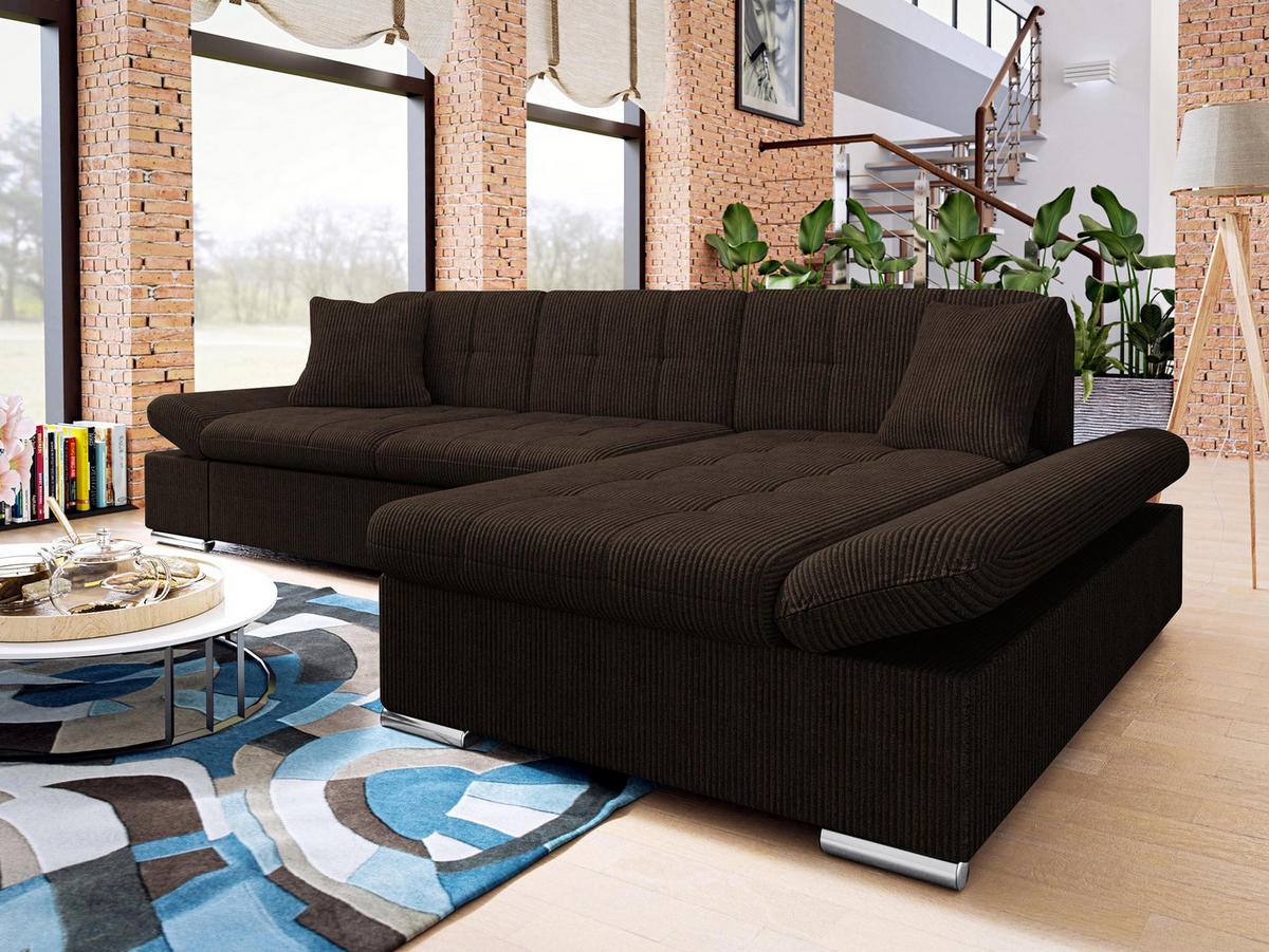 ECKSOFA Montana Cord, Seite: Rechts - Braun, Holz/Textil (278/161cm) - MIRJAN24
